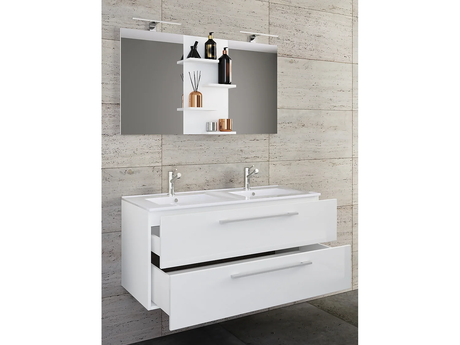 Bathroom furniture washbasin Budasi White H. 128 x W. 112 x D. 46 cm