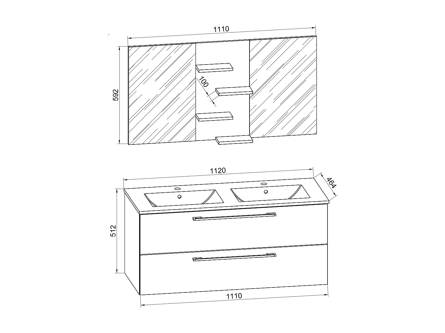 Bathroom furniture washbasin Budasi White H. 128 x W. 112 x D. 46 cm