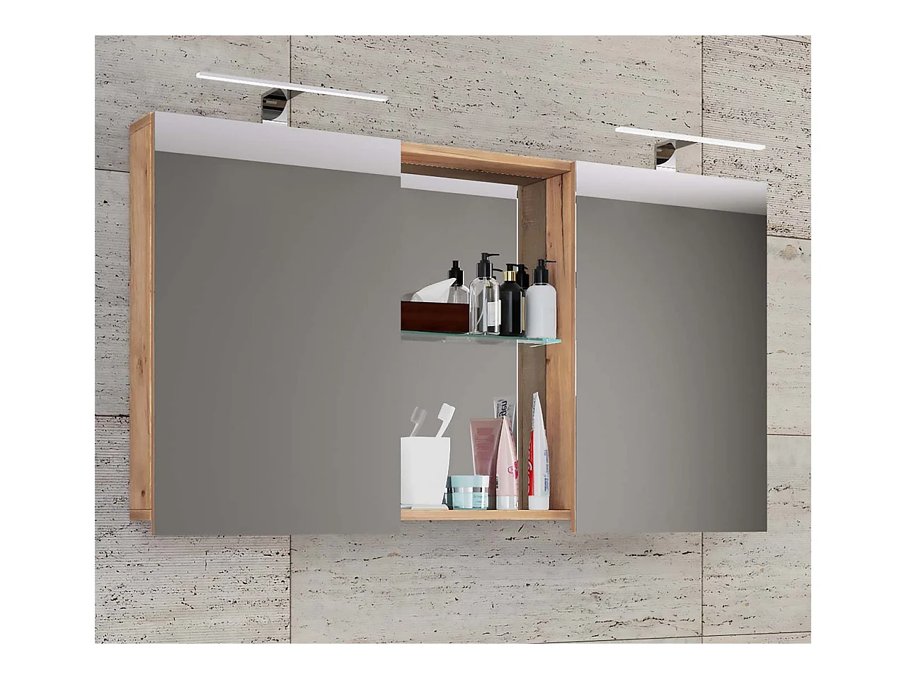 Breiter Spiegelschrank Spiegel Budasi mit Ablage