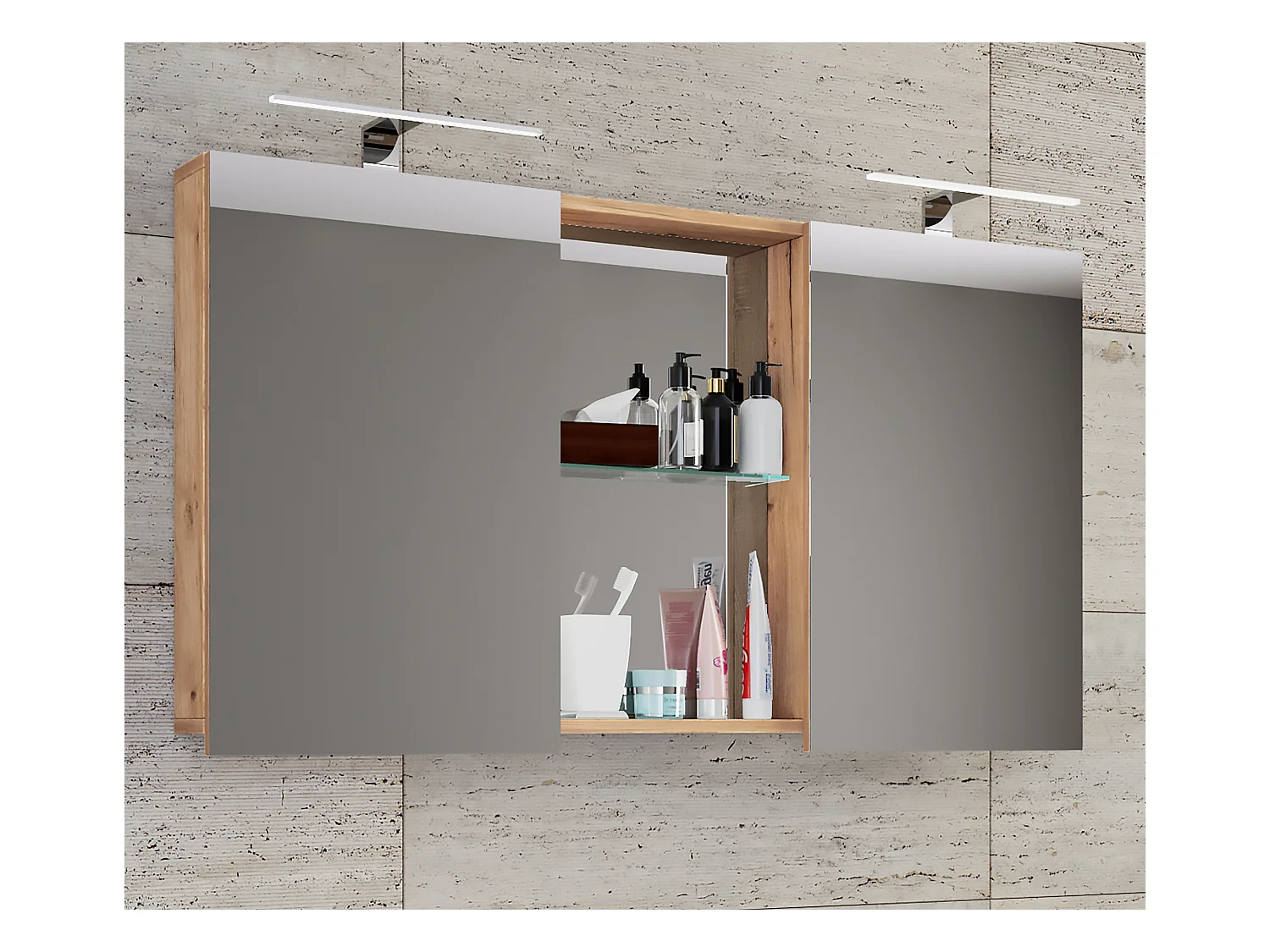 Breiter Spiegelschrank Spiegel Budasi mit Ablage