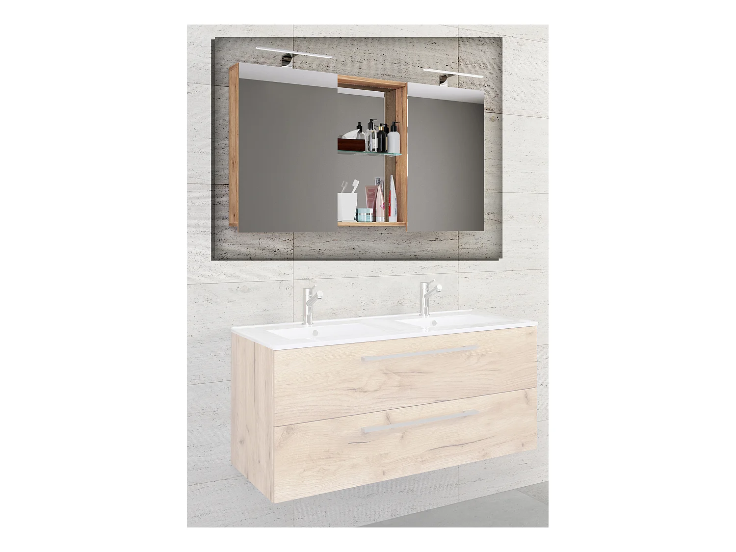 Breiter Spiegelschrank Spiegel Budasi mit Ablage