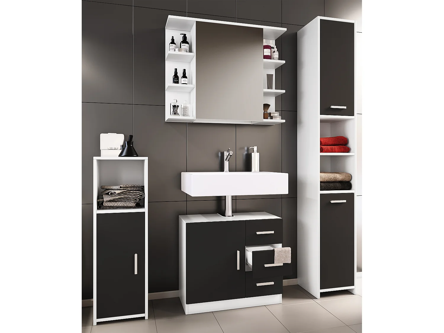 Bathroom furniture sets Zalo Black H. 180 x W. 140 x D. 30 cm