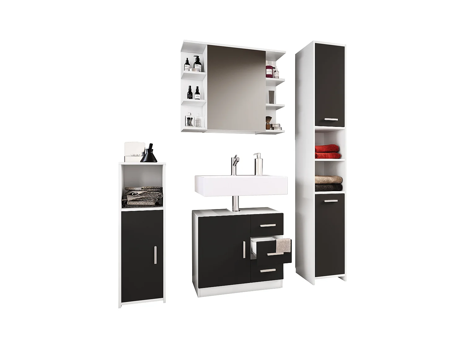 Bathroom furniture sets Zalo Black H. 180 x W. 140 x D. 30 cm