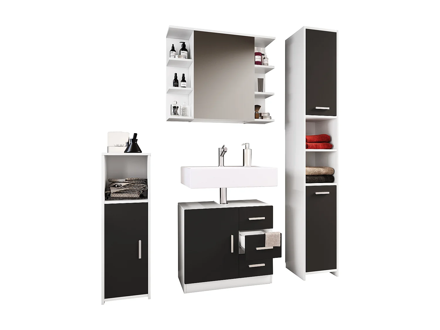 Bathroom furniture sets Zalo Black H. 180 x W. 140 x D. 30 cm