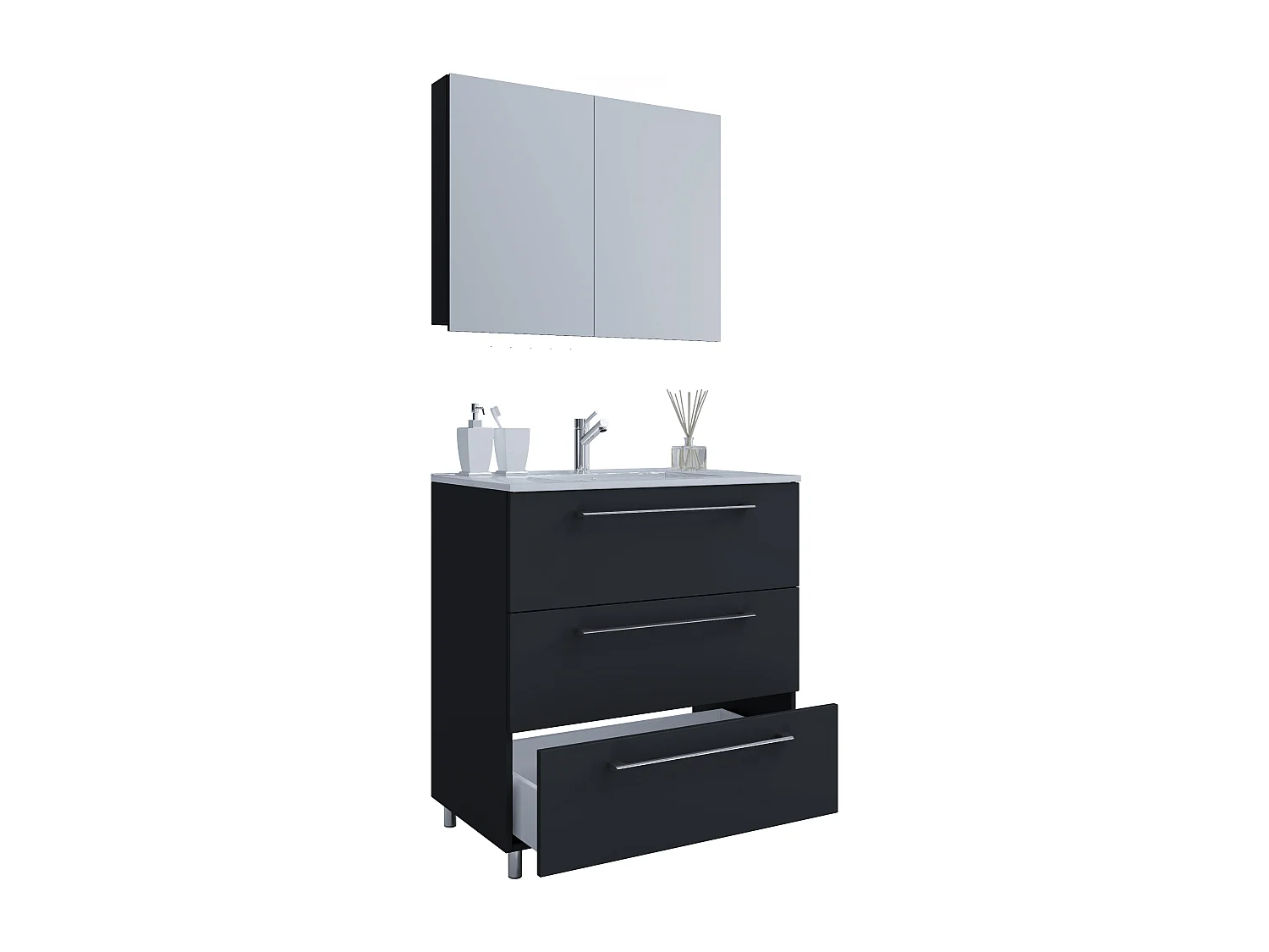 Bathroom furniture washbasin Badinos Black H. 145 x W. 80 x 46 cm