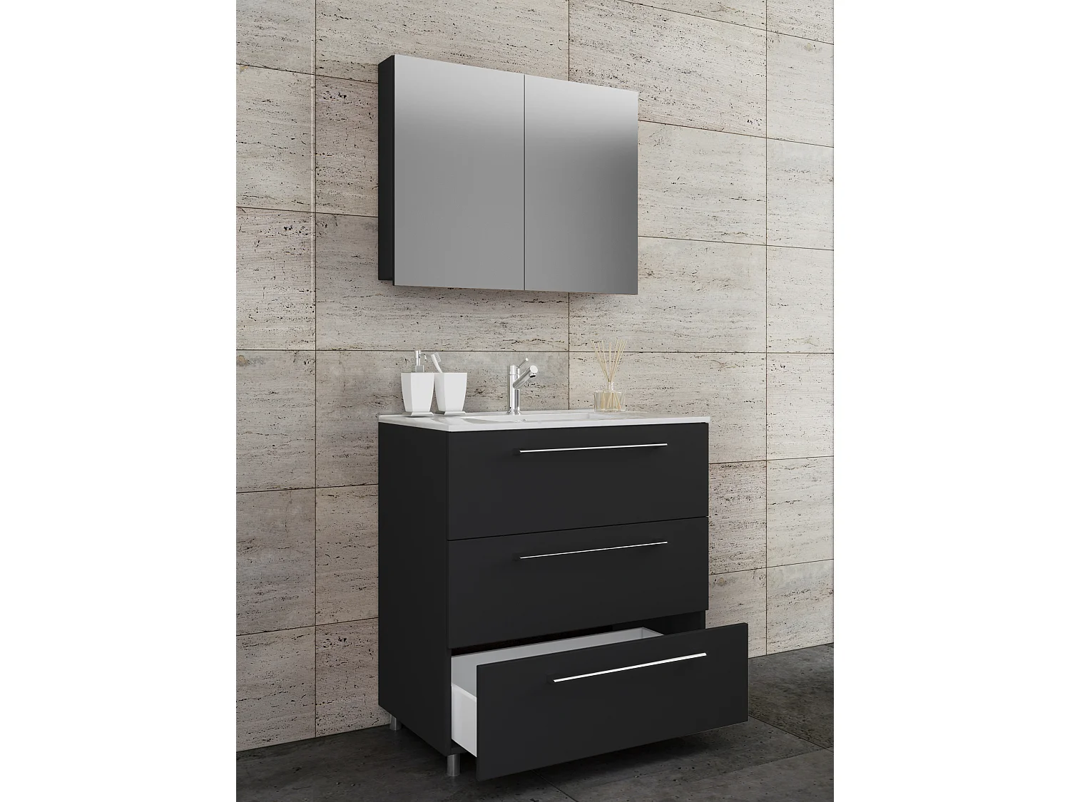 Bathroom furniture washbasin Badinos Black H. 145 x W. 80 x 46 cm