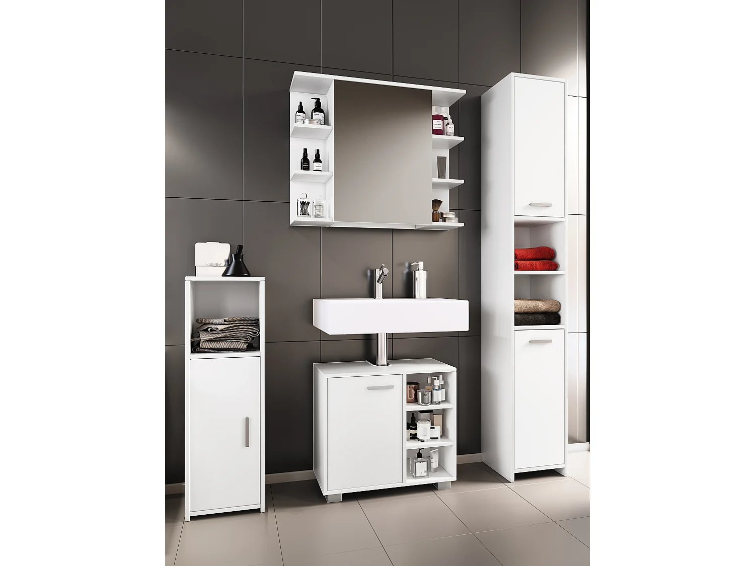 Bathroom furniture sets Zalo White H. 180 x W. 140 x D. 30 cm