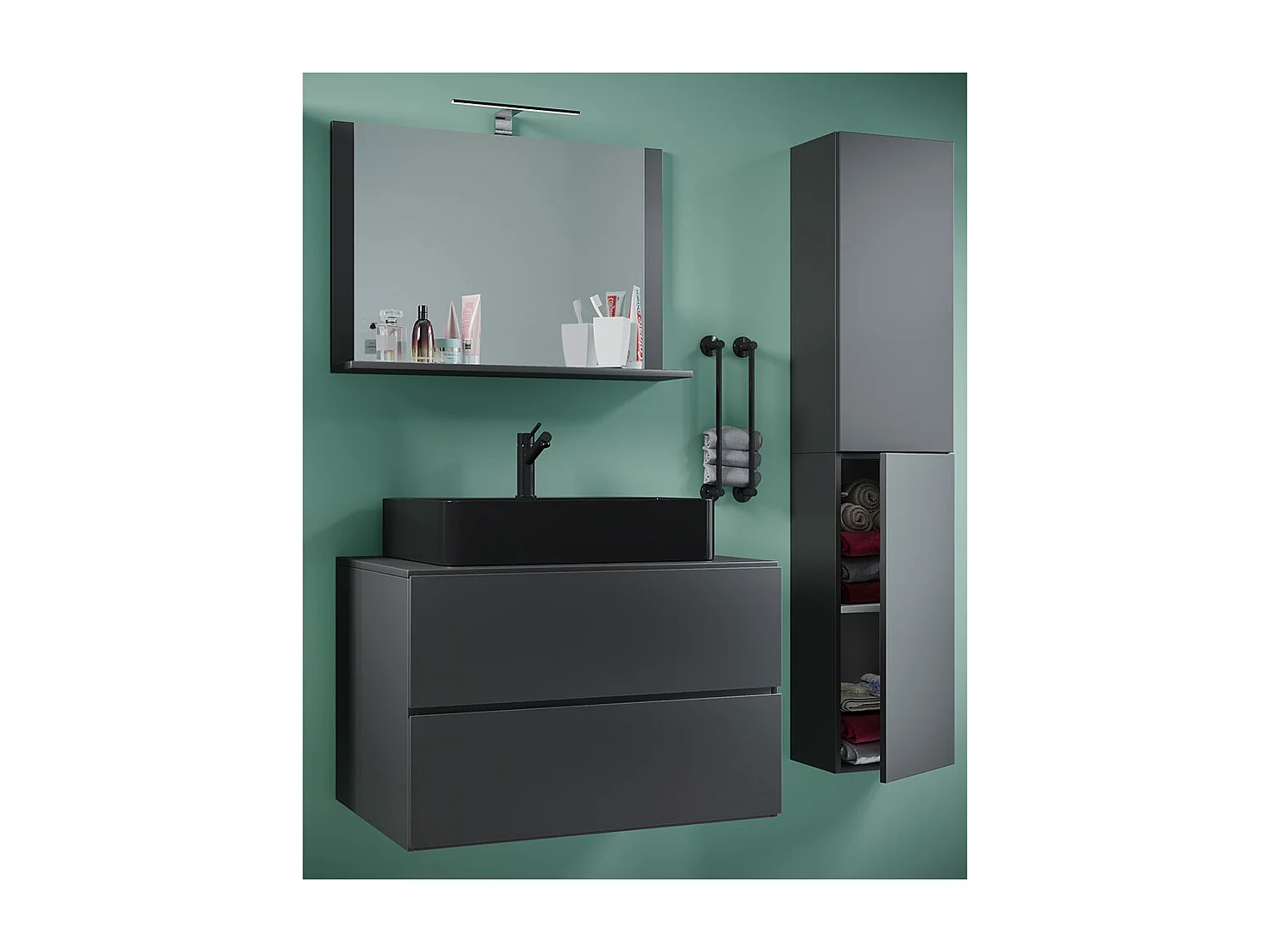 Bathroom furniture washbasin Lendas Anthracite H. 150 x W. 114 x D. 52 cm