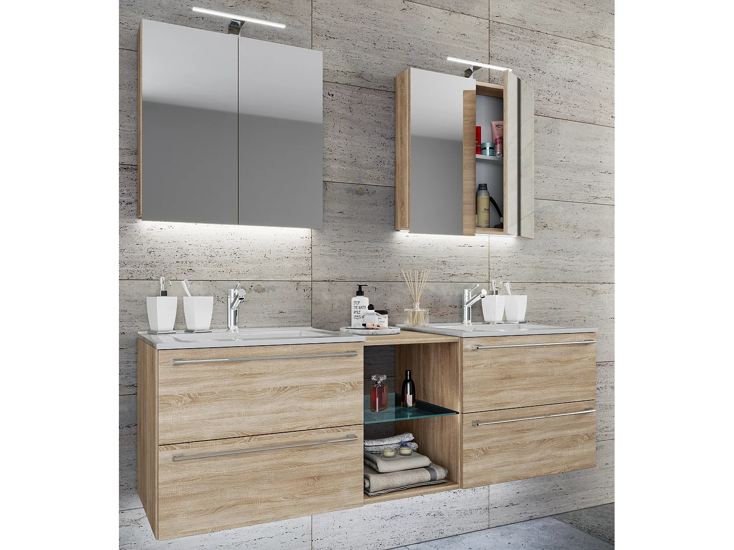 Lavatório de móveis de banheiro Badinos Sonoma Oak A. 112 x L. 155 x P. 46 cm