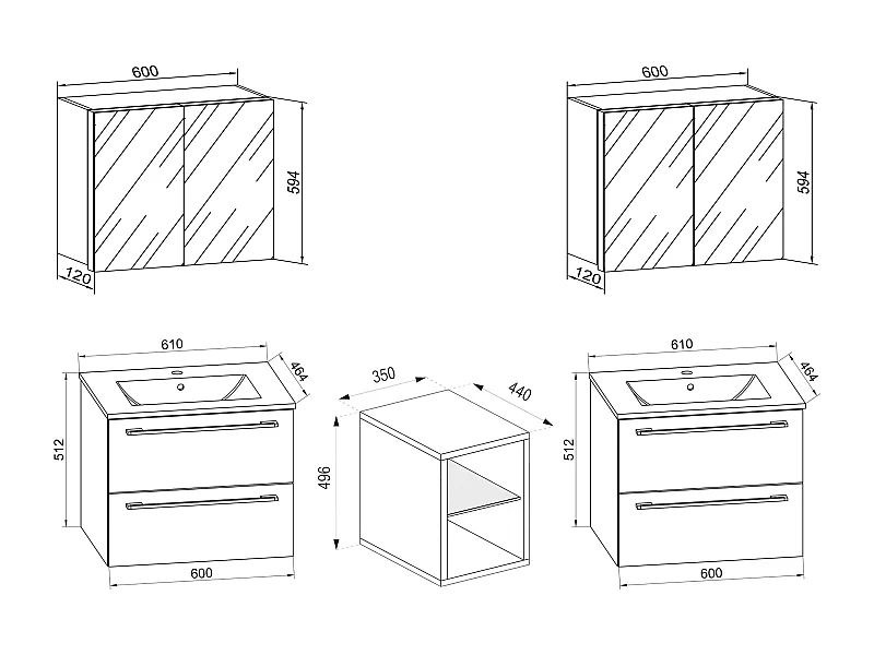 Gruppo lavabo 3 pezzi Lavabo Badinos XXL