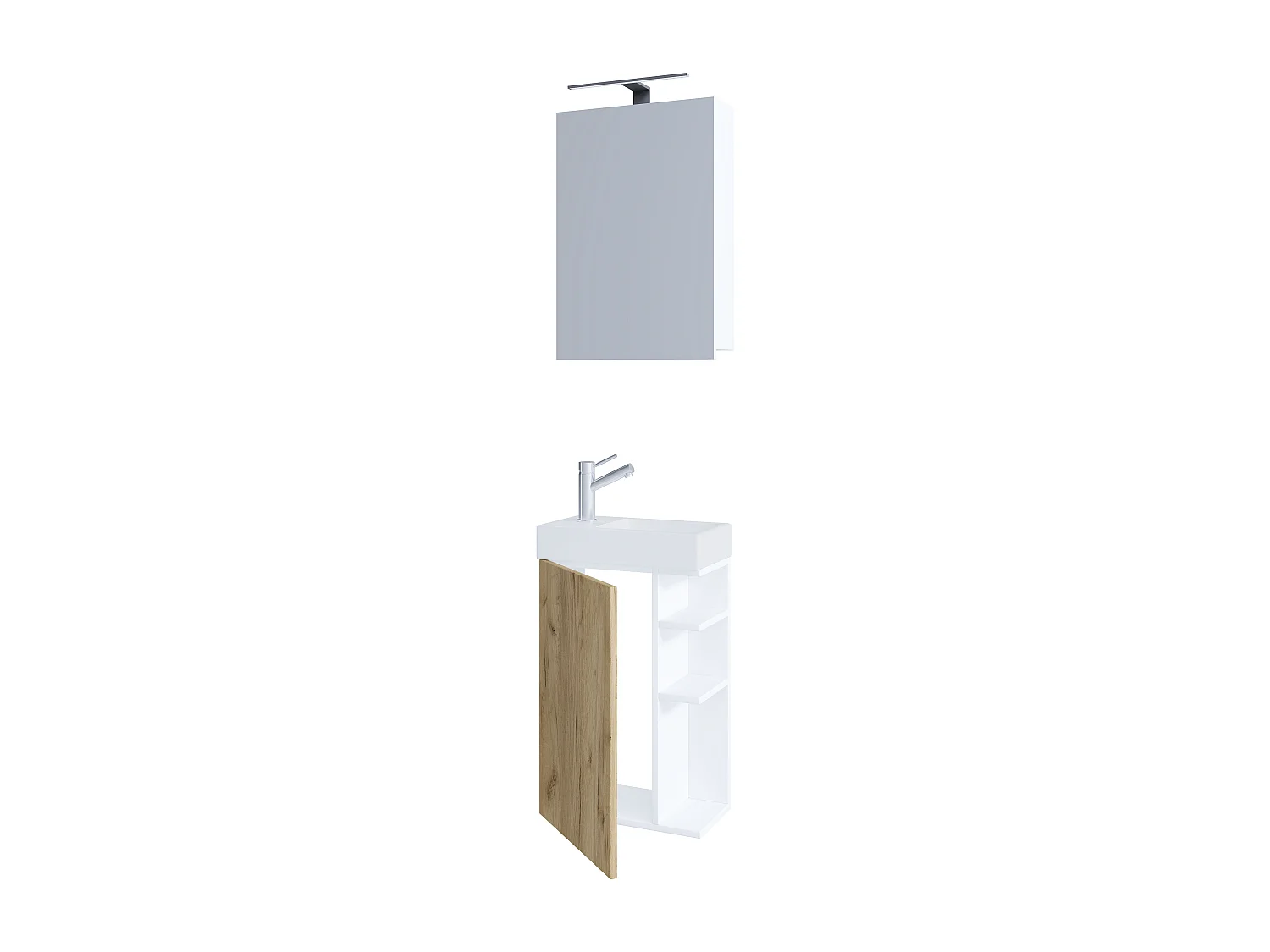 Bathroom furniture washbasin Lumia White / Honey oak H. 129 x W. 40 x D. 22 cm