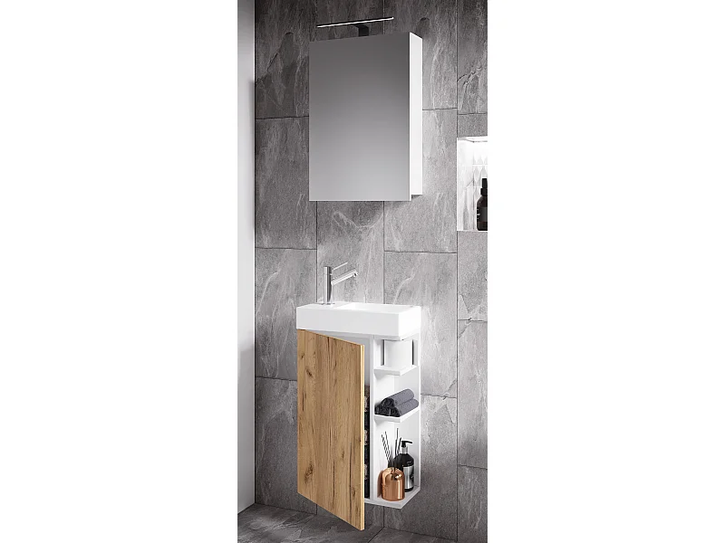Lavabo de muebles de baño Lumia Blanco / Roble de miel 129 x 40 x P. 22