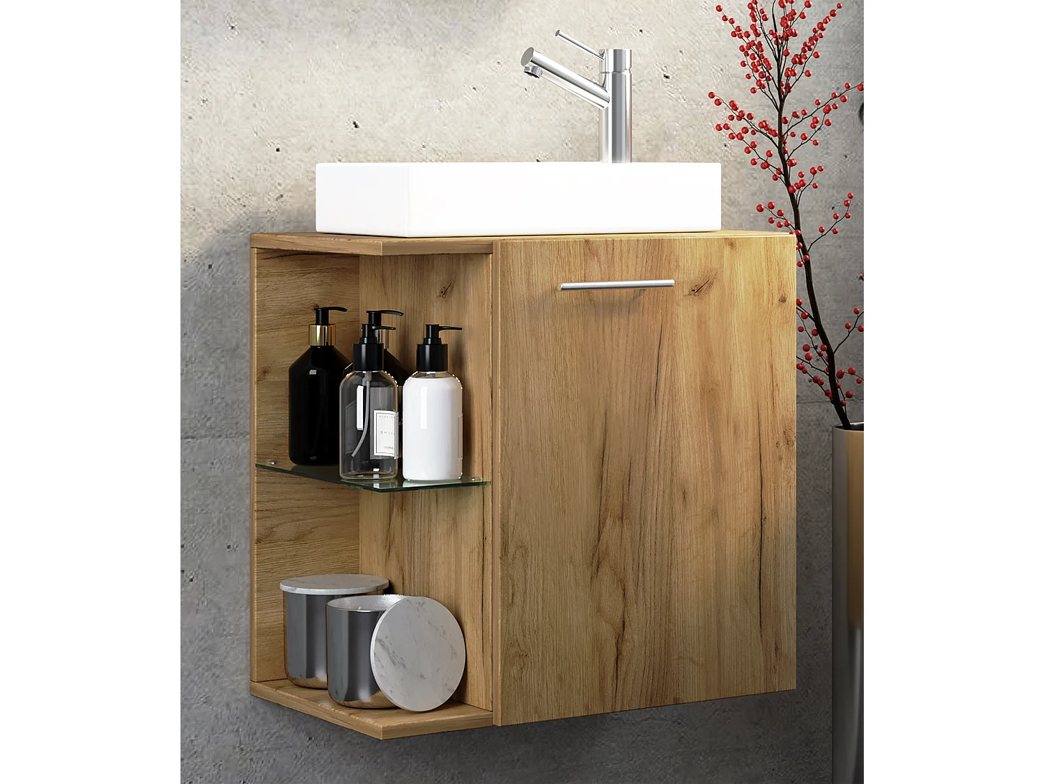 Bathroom furniture washbasin Hausa Honey oak H. 63 x W. 52 x D. 34 cm