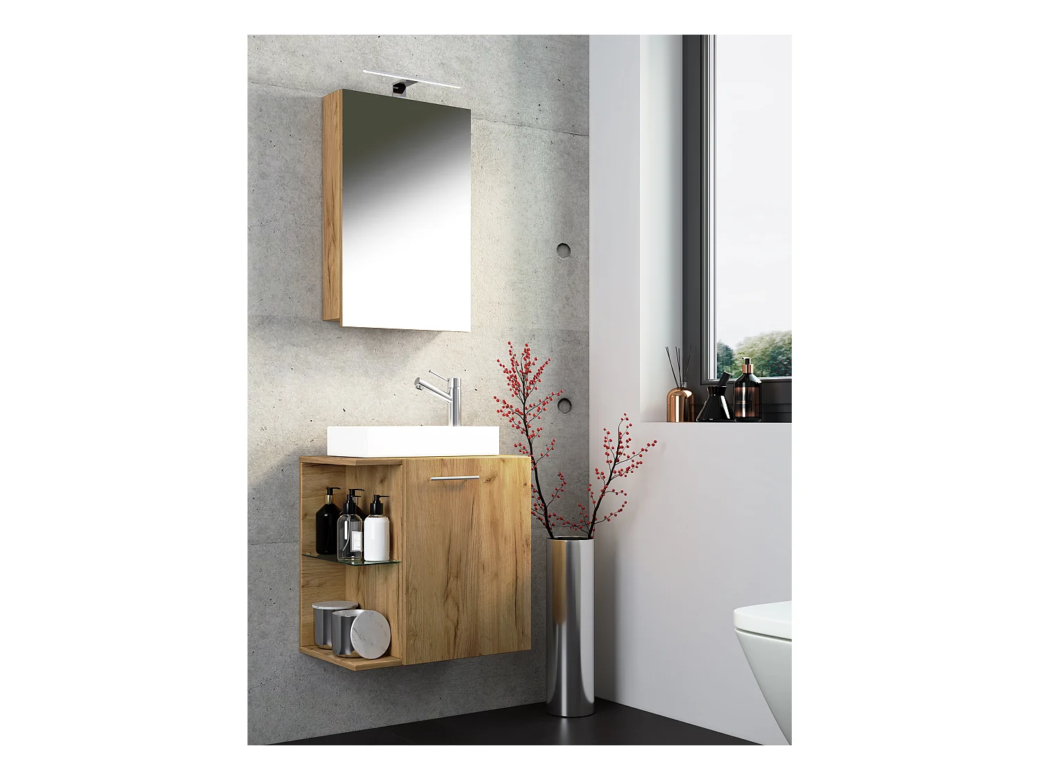 3-tlg Gäste WC Waschplatz Waschtisch Hausa Schrank