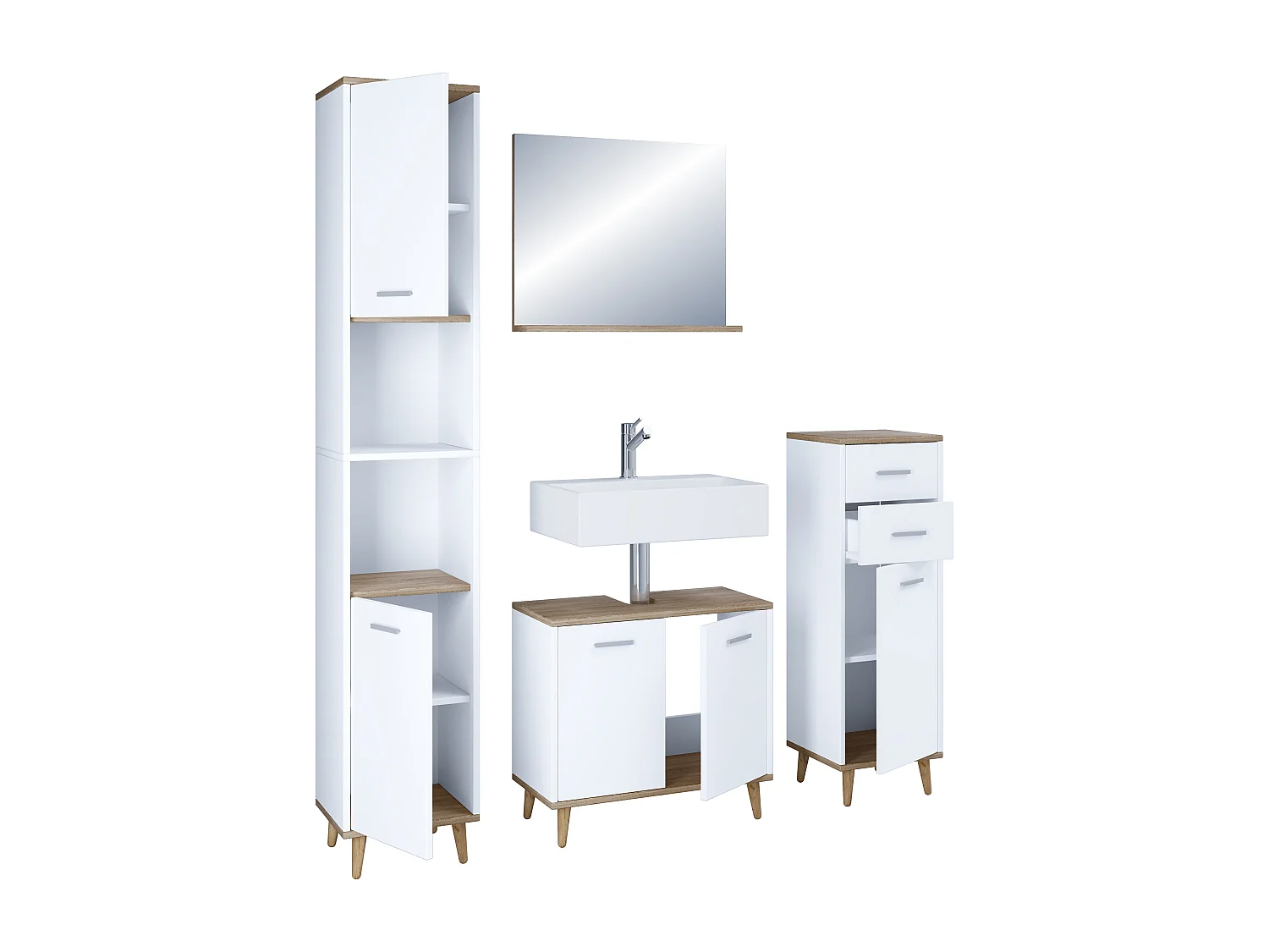 Bathroom furniture sets Landos White / Honey oak H. 181 x W. 124 x D. 28 cm