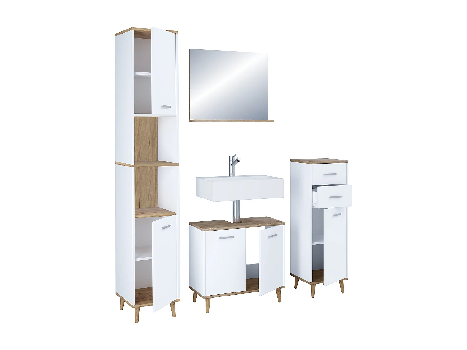 Bathroom furniture sets Landos White / Honey oak H. 181 x W. 124 x D. 28 cm