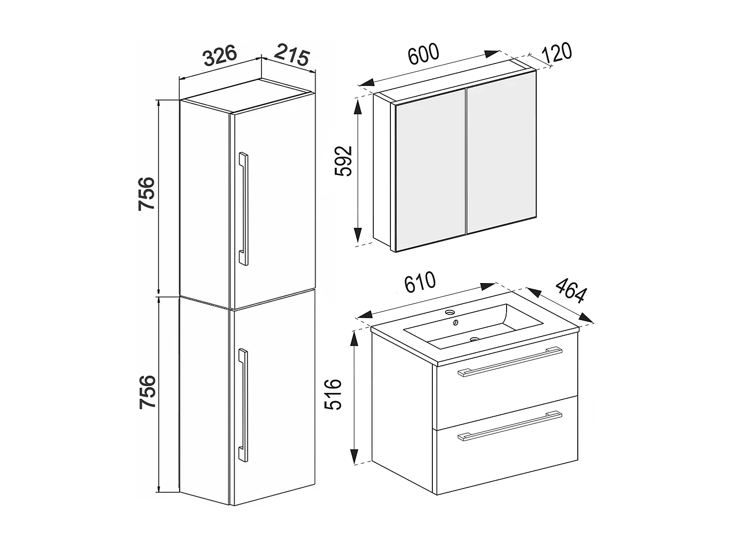 Bathroom furniture washbasin Badinos White H. 151 x W. 93 x D. 46 cm
