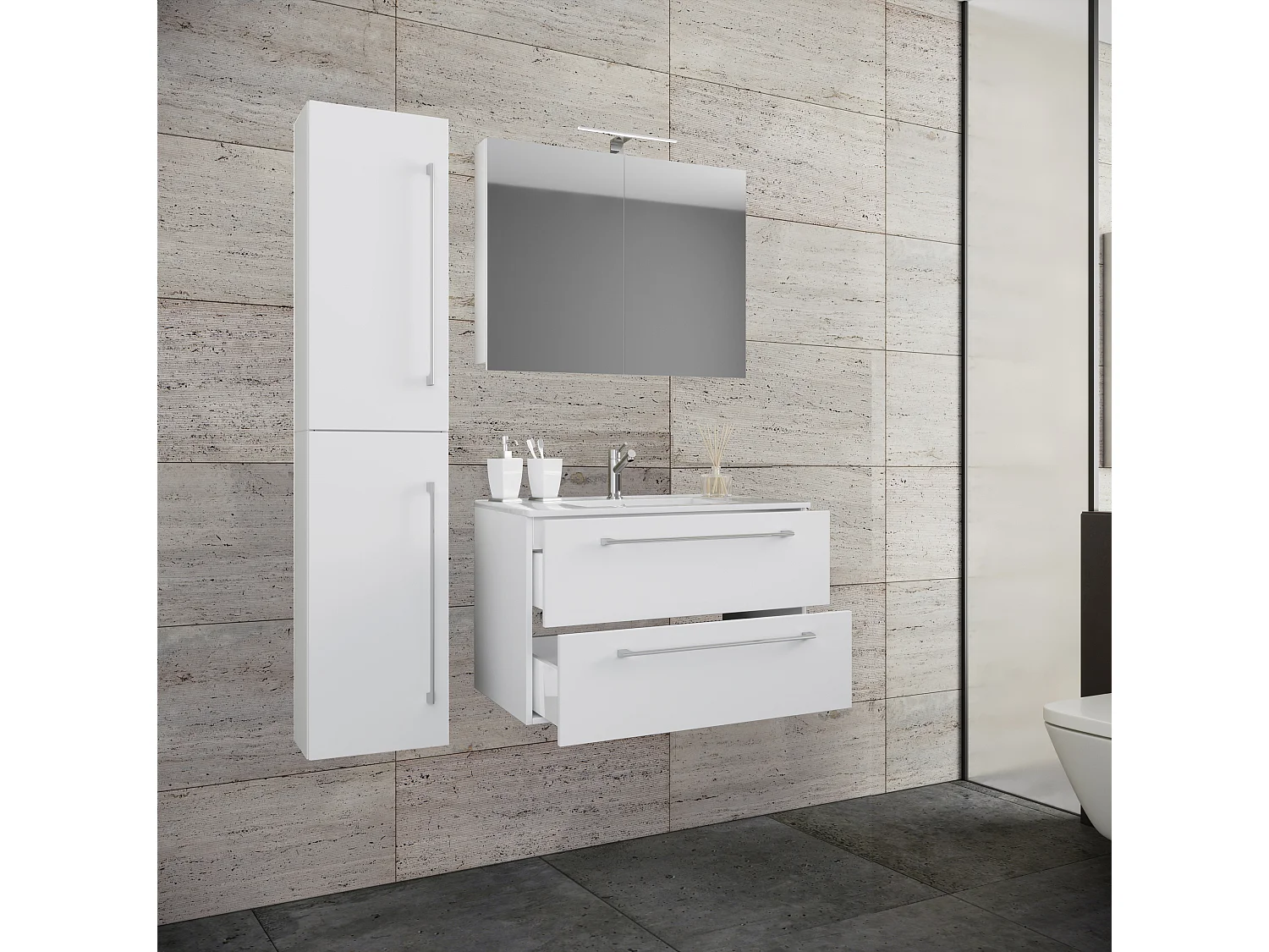 4-tlg. Waschplatz Waschtisch Badinos Schublade SC