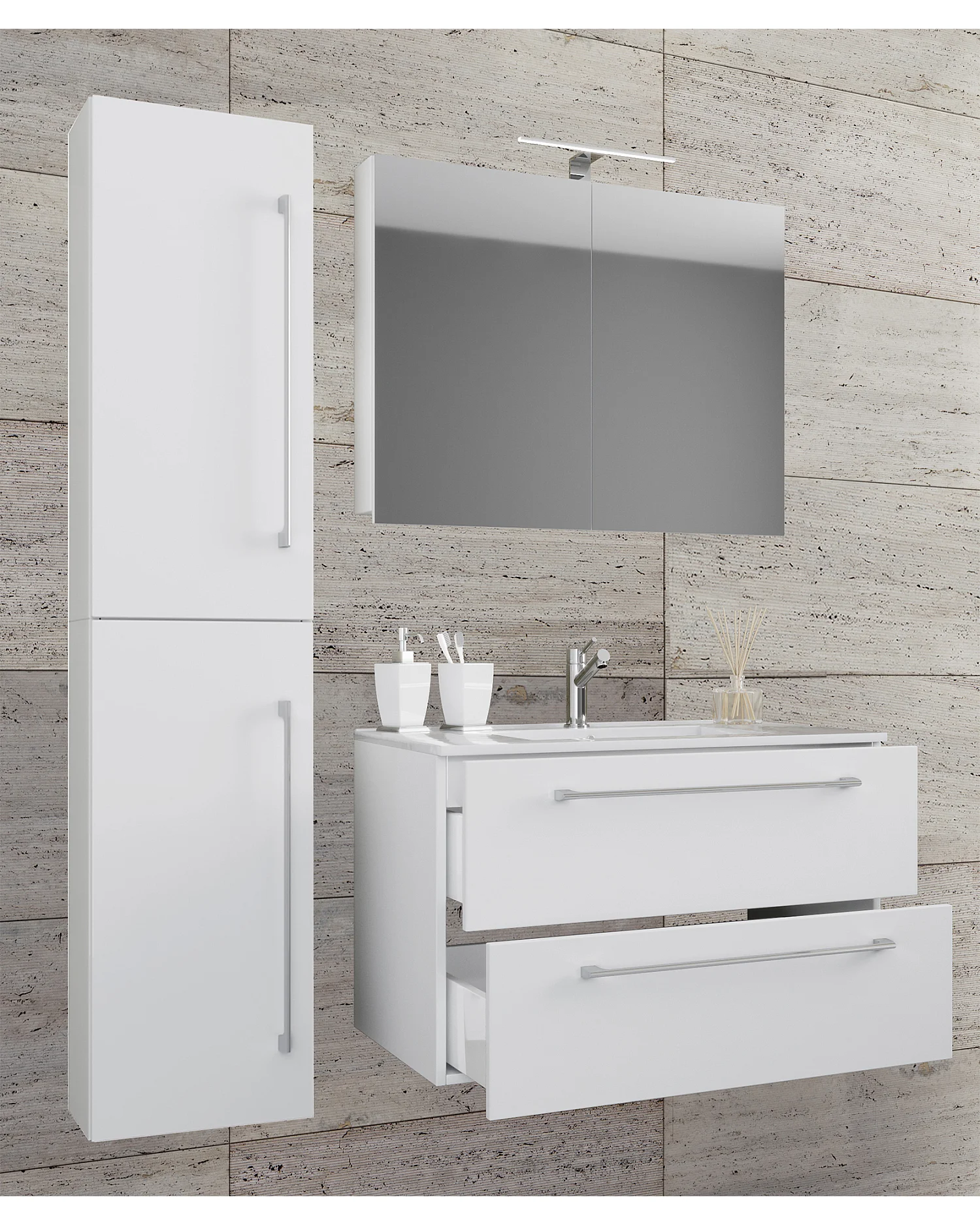 Bathroom furniture washbasin Badinos White H. 151 x W. 93 x D. 46 cm