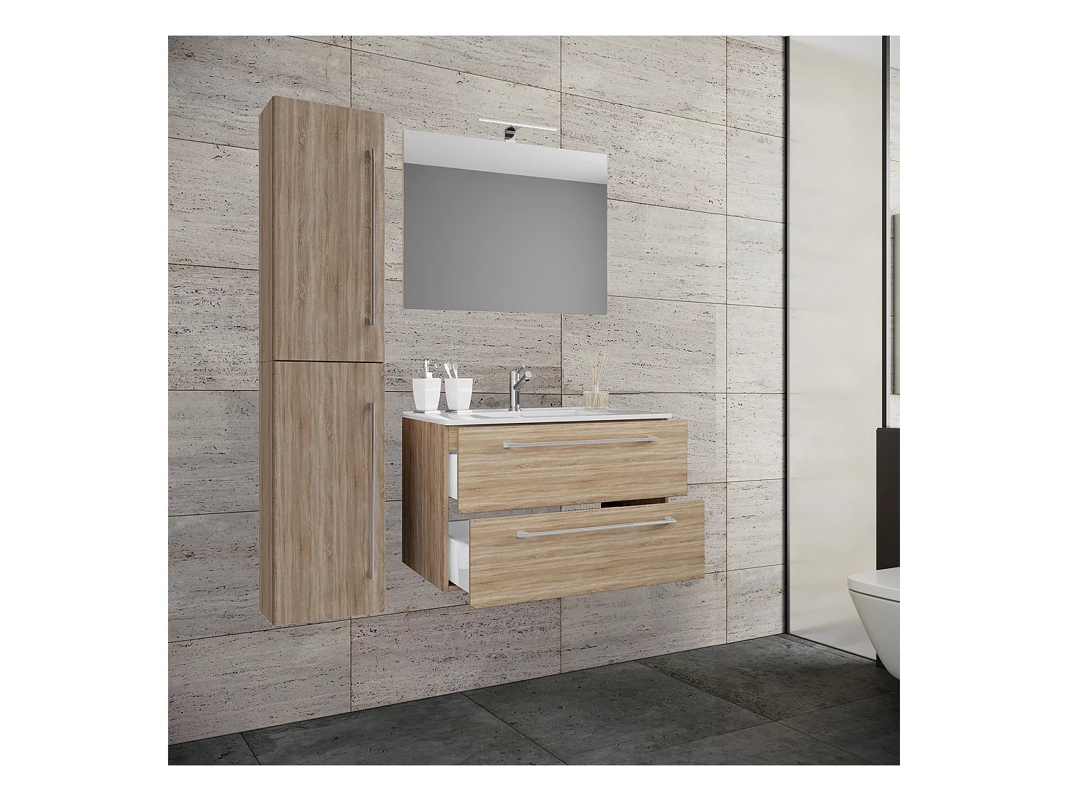 Bathroom furniture washbasin Badinos Sonoma Oak H. 52 x W. 93 x D. 46 cm