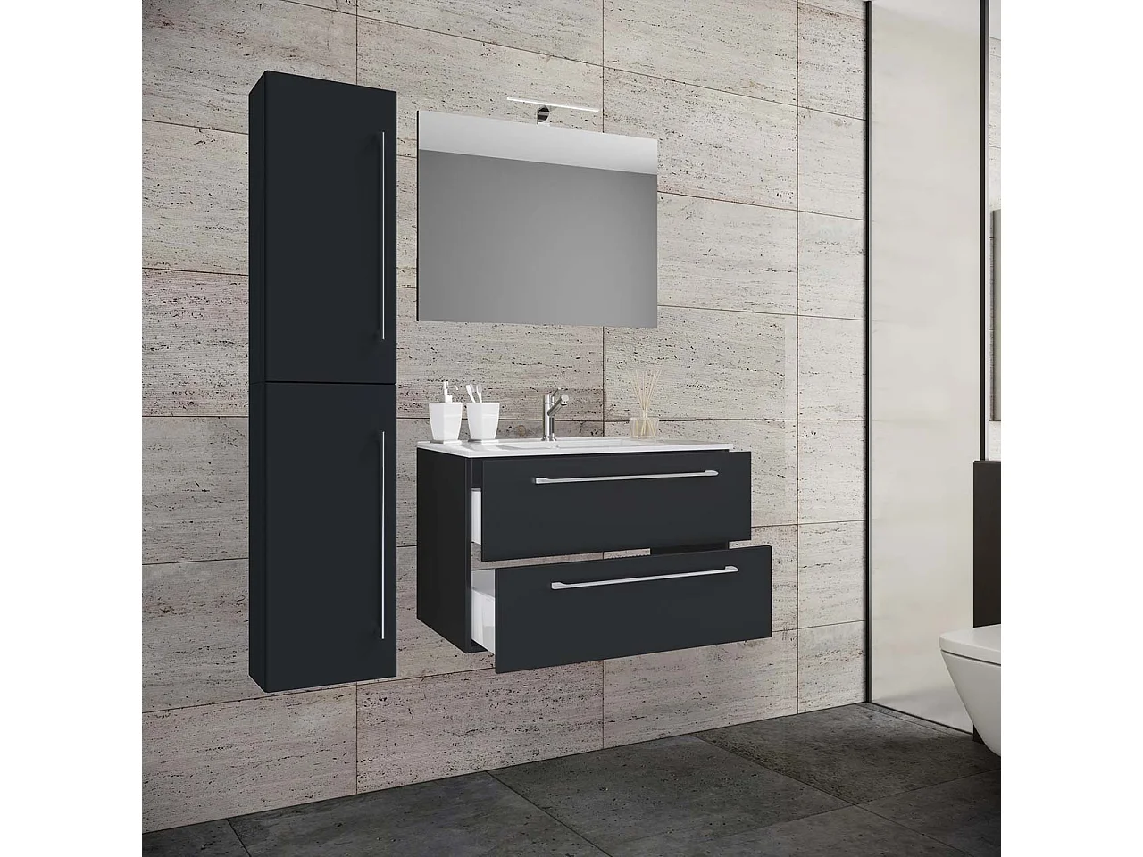 Bathroom furniture washbasin Badinos Black H. 52 x W. 93 x D. 46 cm