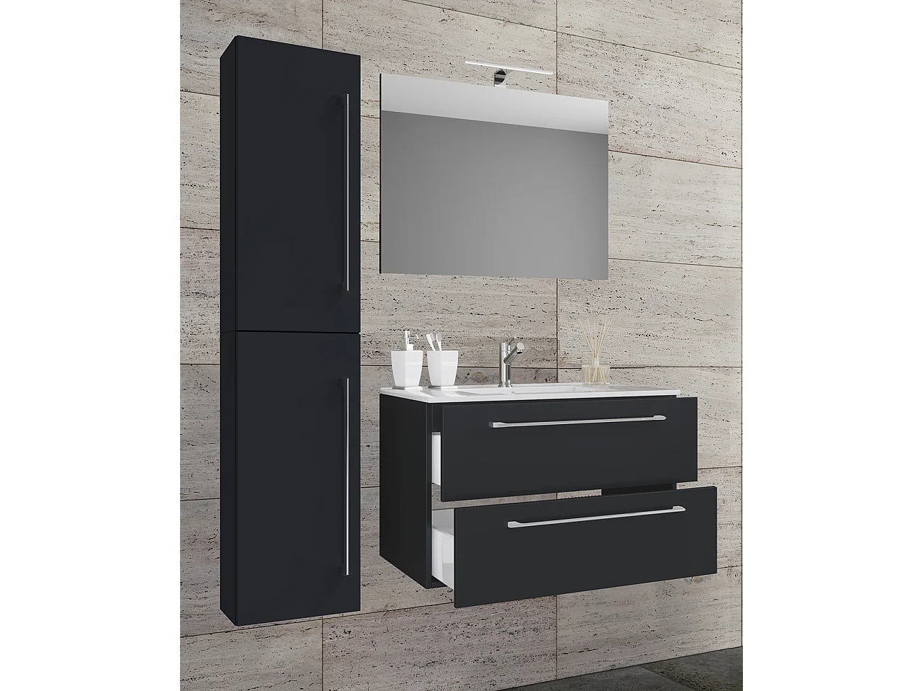 Bathroom furniture washbasin Badinos Black H. 52 x W. 93 x D. 46 cm