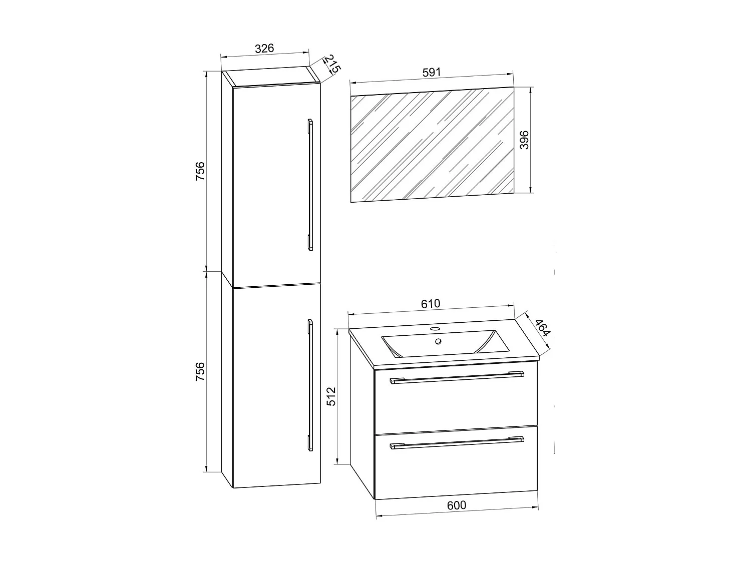 4-tlg. Waschplatz Waschtisch Badinos Schublade SP