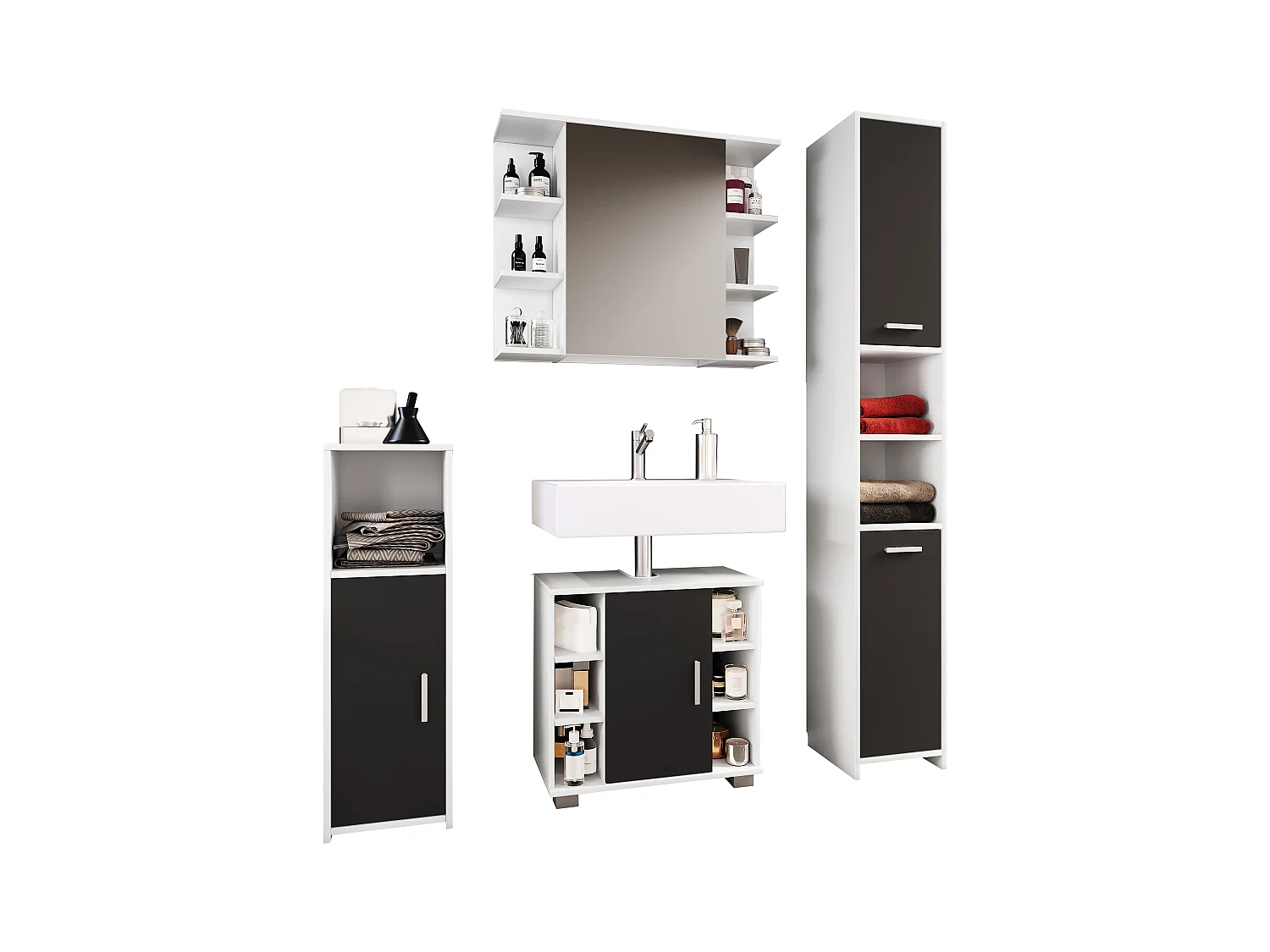 Bathroom furniture sets Zalo Black H. 180 x W. 140 x D. 30 cm