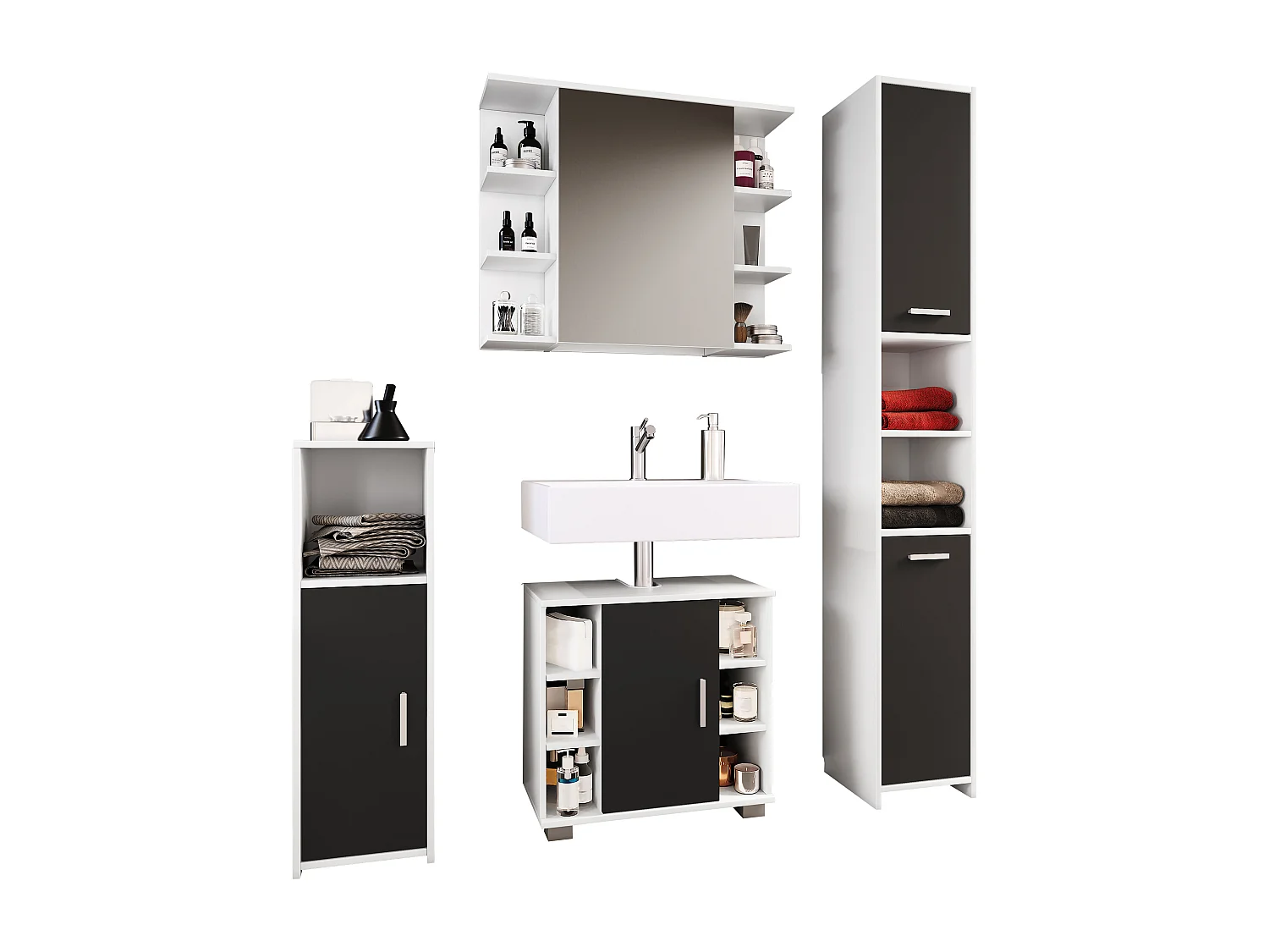 Bathroom furniture sets Zalo Black H. 180 x W. 140 x D. 30 cm