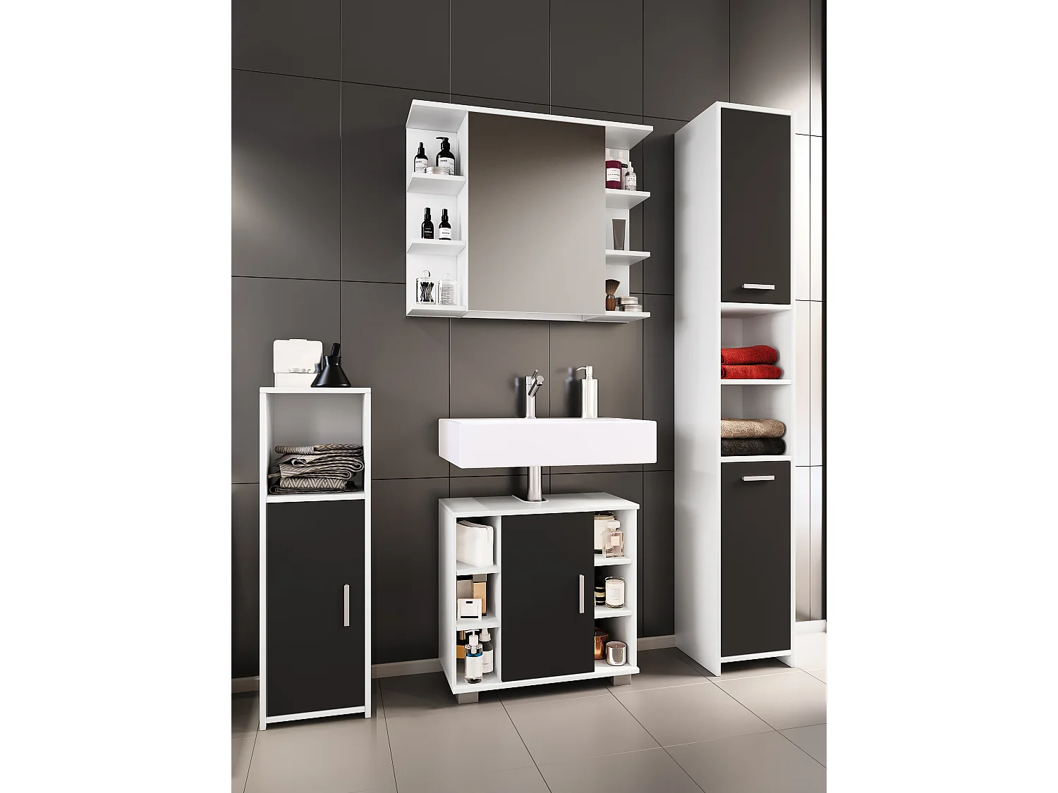 Bathroom furniture sets Zalo Black H. 180 x W. 140 x D. 30 cm