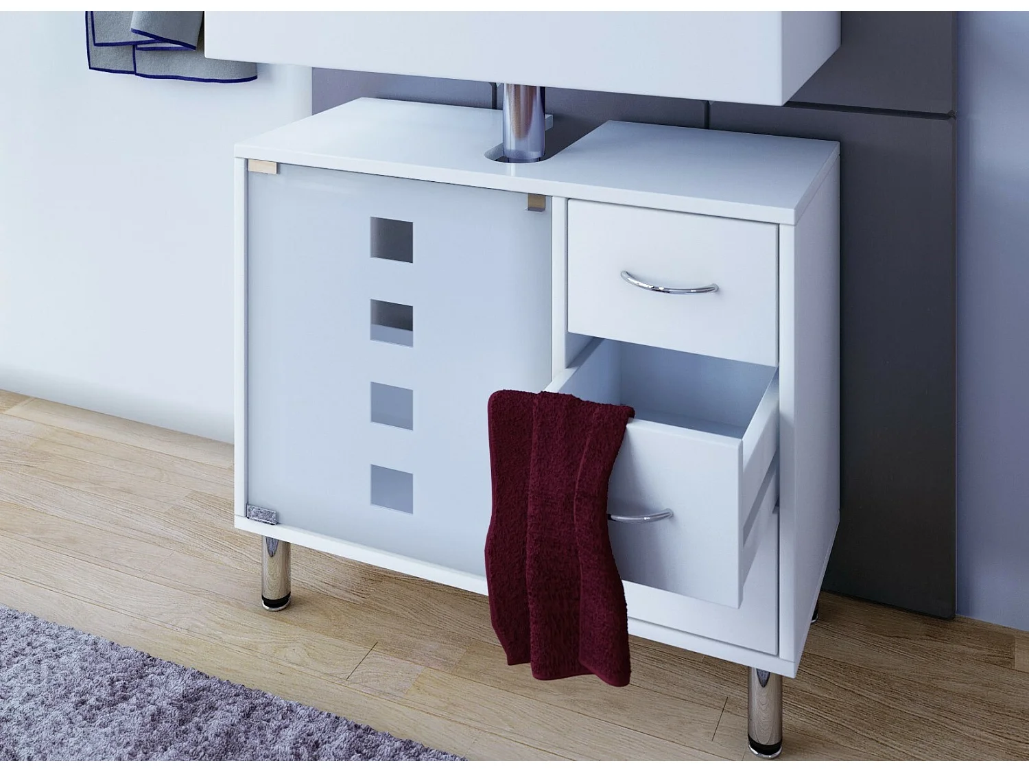 Bathroom furniture washbasin cabinet Darola White H. 58 x W. 67 x D. 30 cm