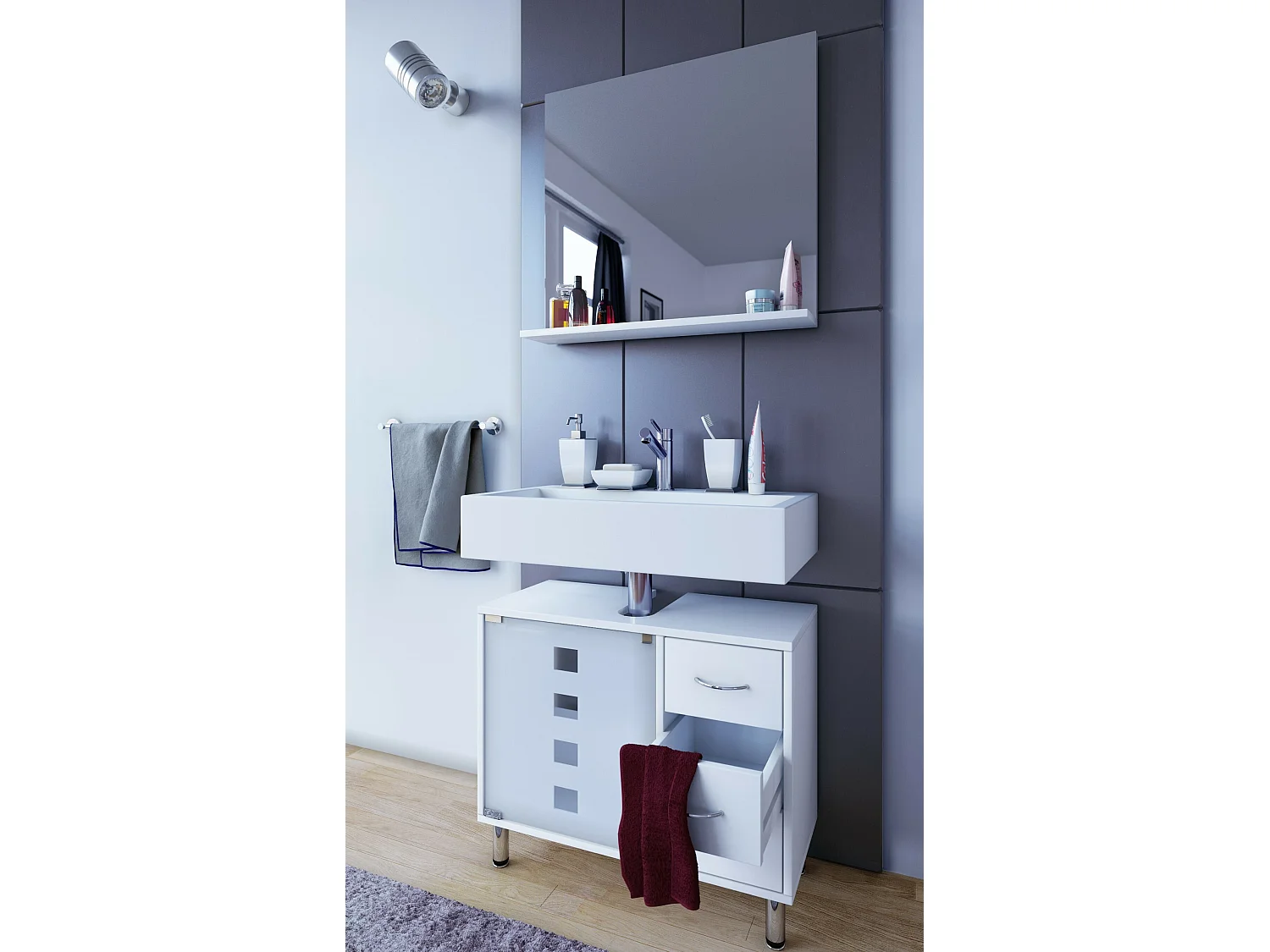 Bathroom furniture washbasin cabinet Darola White H. 58 x W. 67 x D. 30 cm
