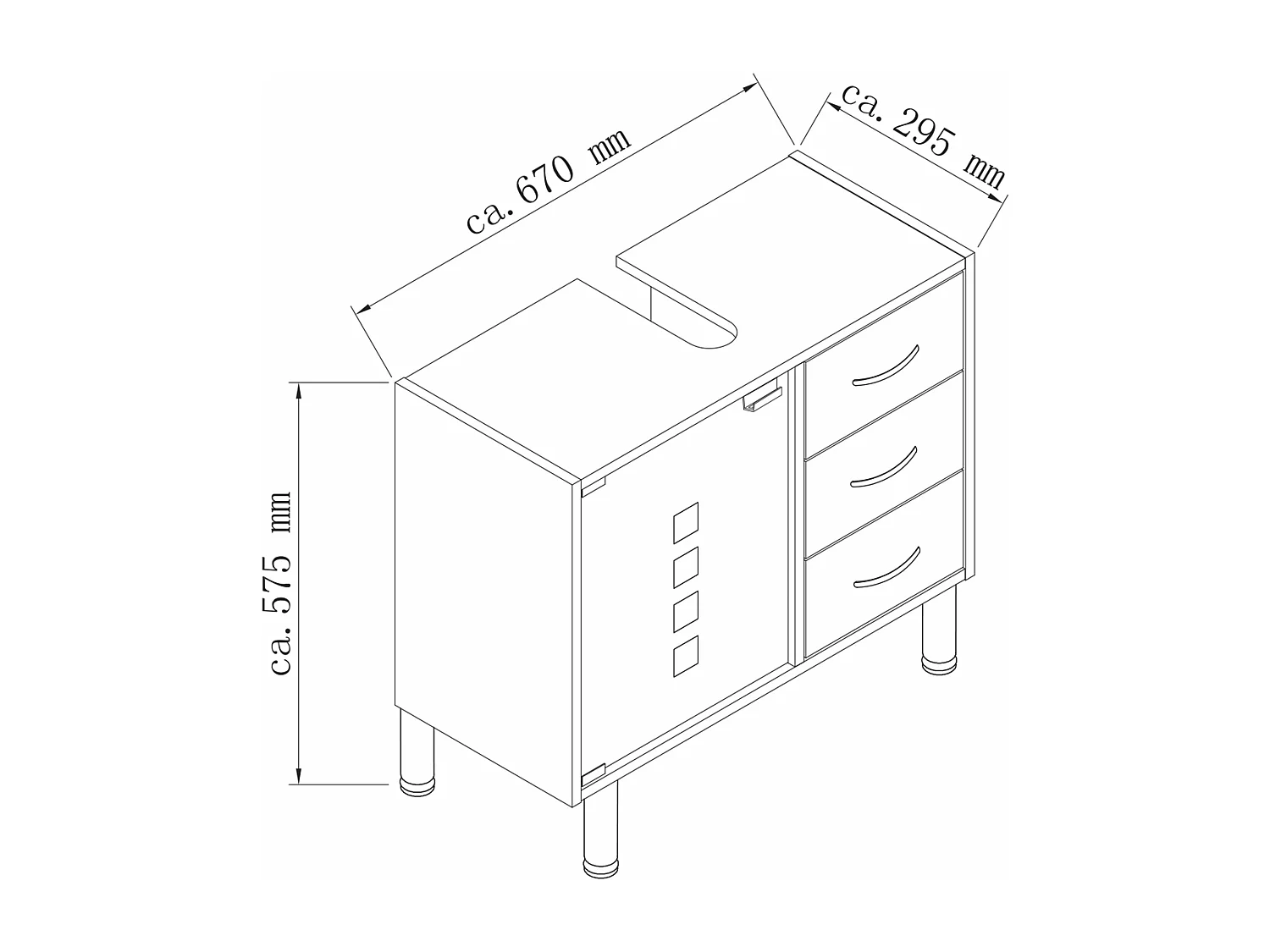 Bathroom furniture washbasin cabinet Darola White H. 58 x W. 67 x D. 30 cm
