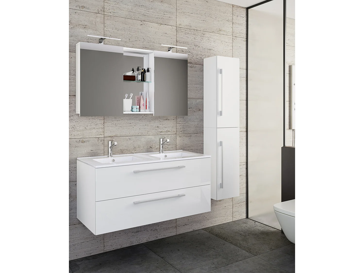 Bathroom furniture washbasin Budasi White H. 150 x W. 145 x D. 46 cm