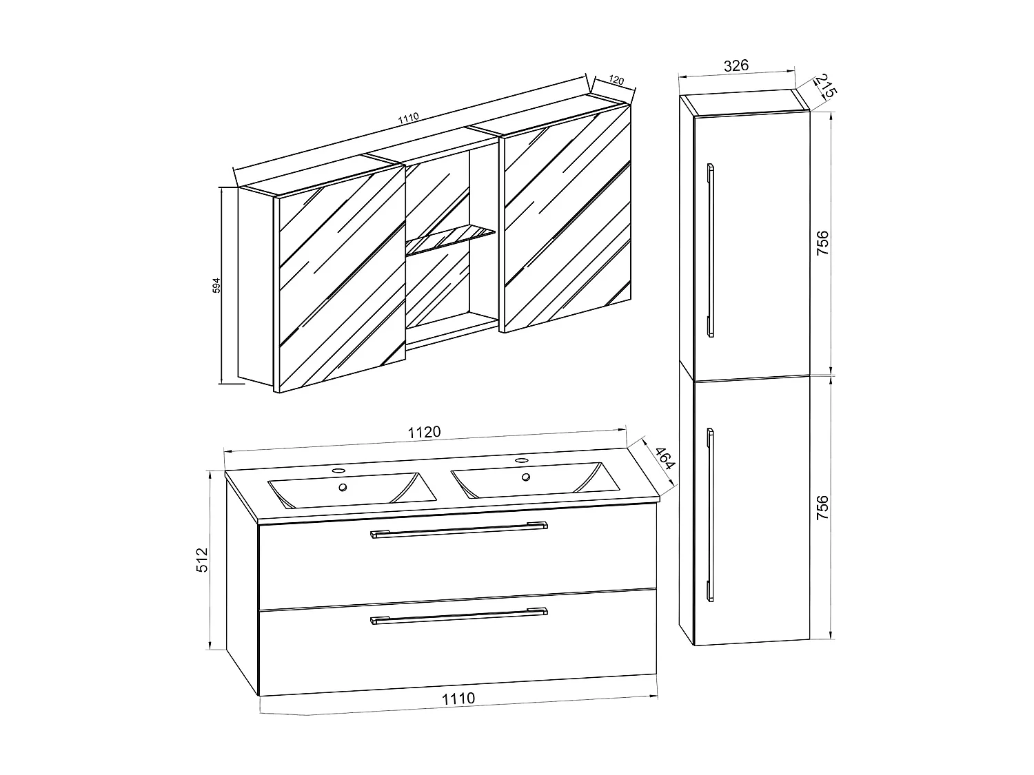 Bathroom furniture washbasin Budasi White H. 150 x W. 145 x D. 46 cm