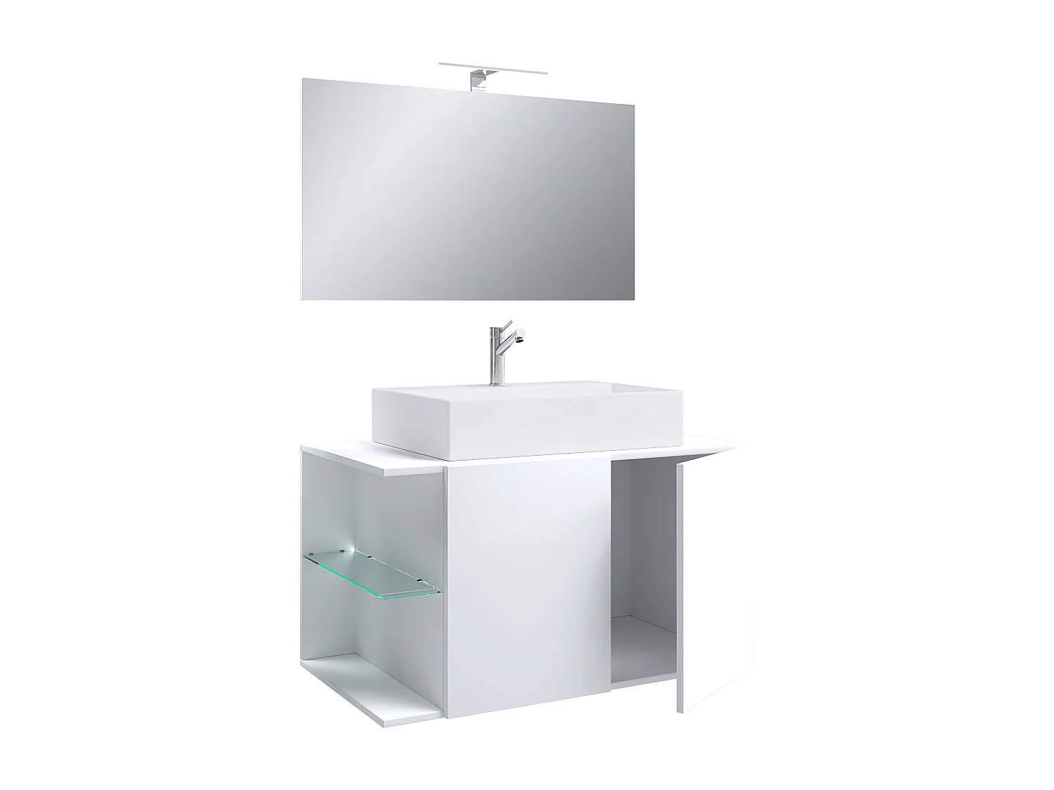 VCM 3-pièces lavabo meuble de salle de bains ensemble lavabo miroir Hausa porte battante (blanc|93)
