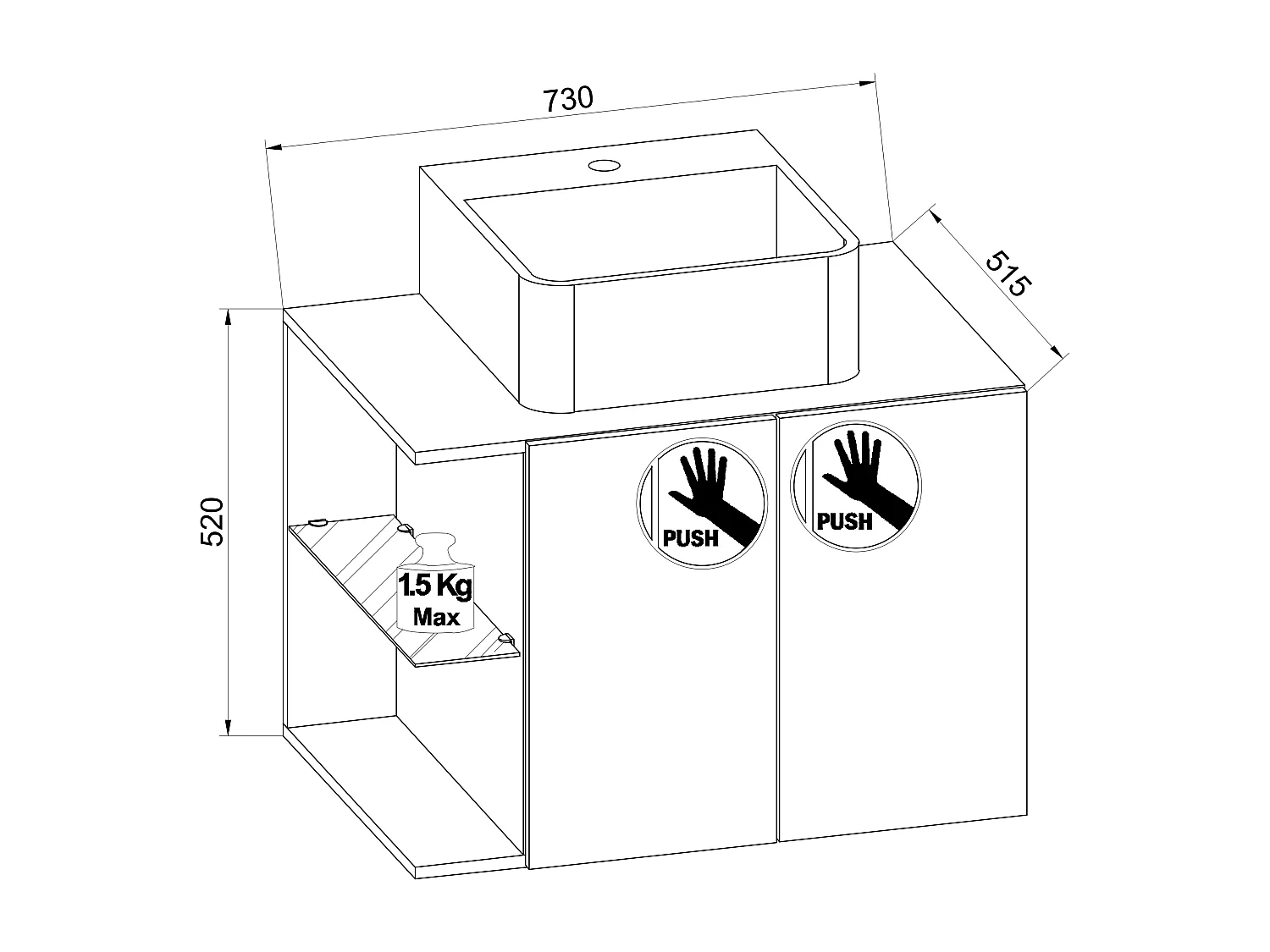 VCM 3-pièces lavabo meuble de salle de bains ensemble lavabo miroir Hausa porte battante (blanc|93)