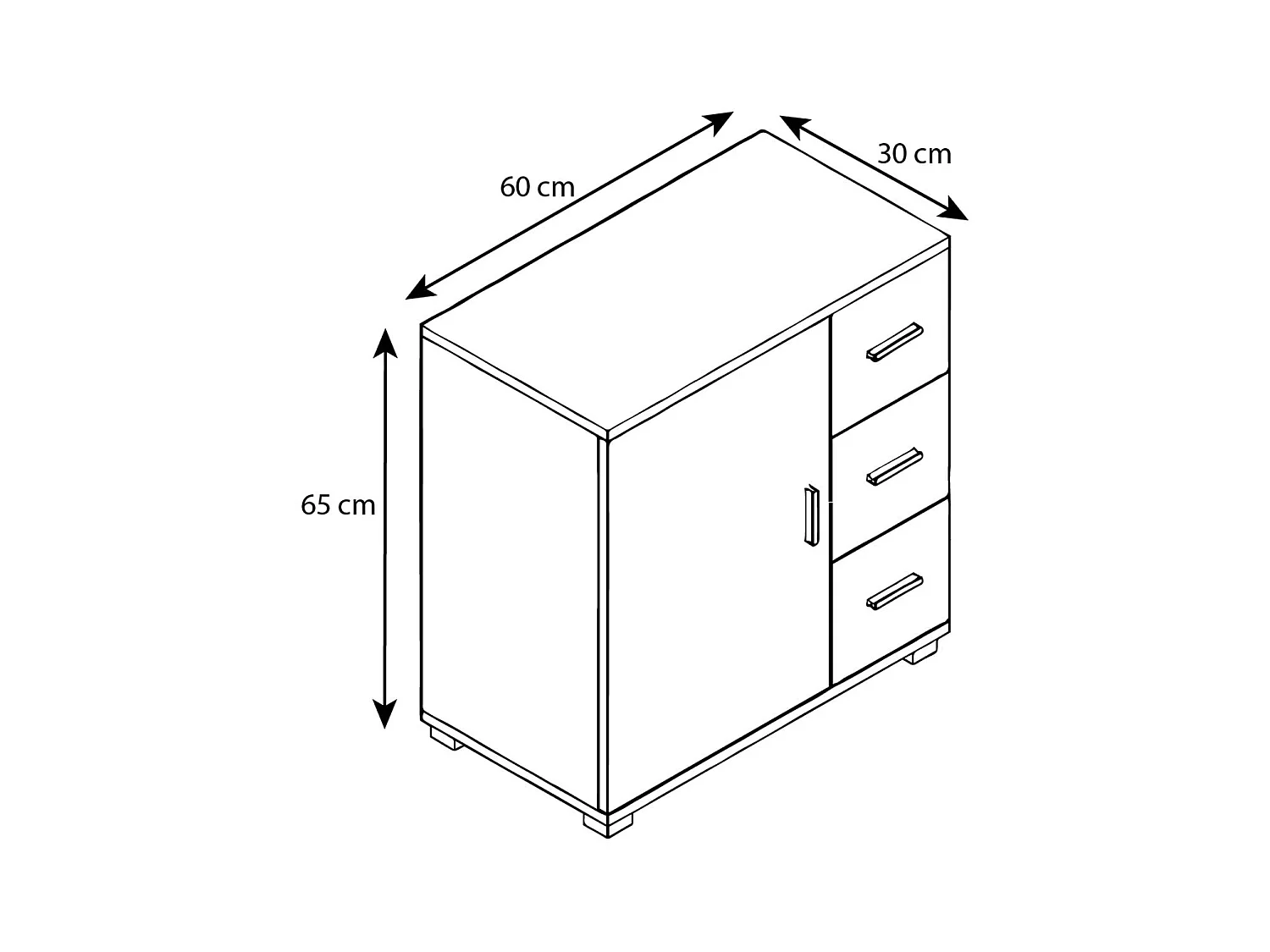 Bathroom furniture Midischrank Zalo White / Black H. 65 x W. 60 x D. 30 cm