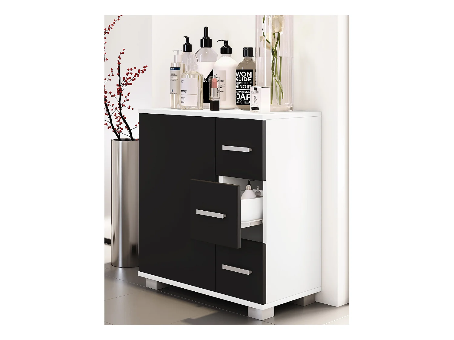 Bathroom furniture Midischrank Zalo White / Black H. 65 x W. 60 x D. 30 cm