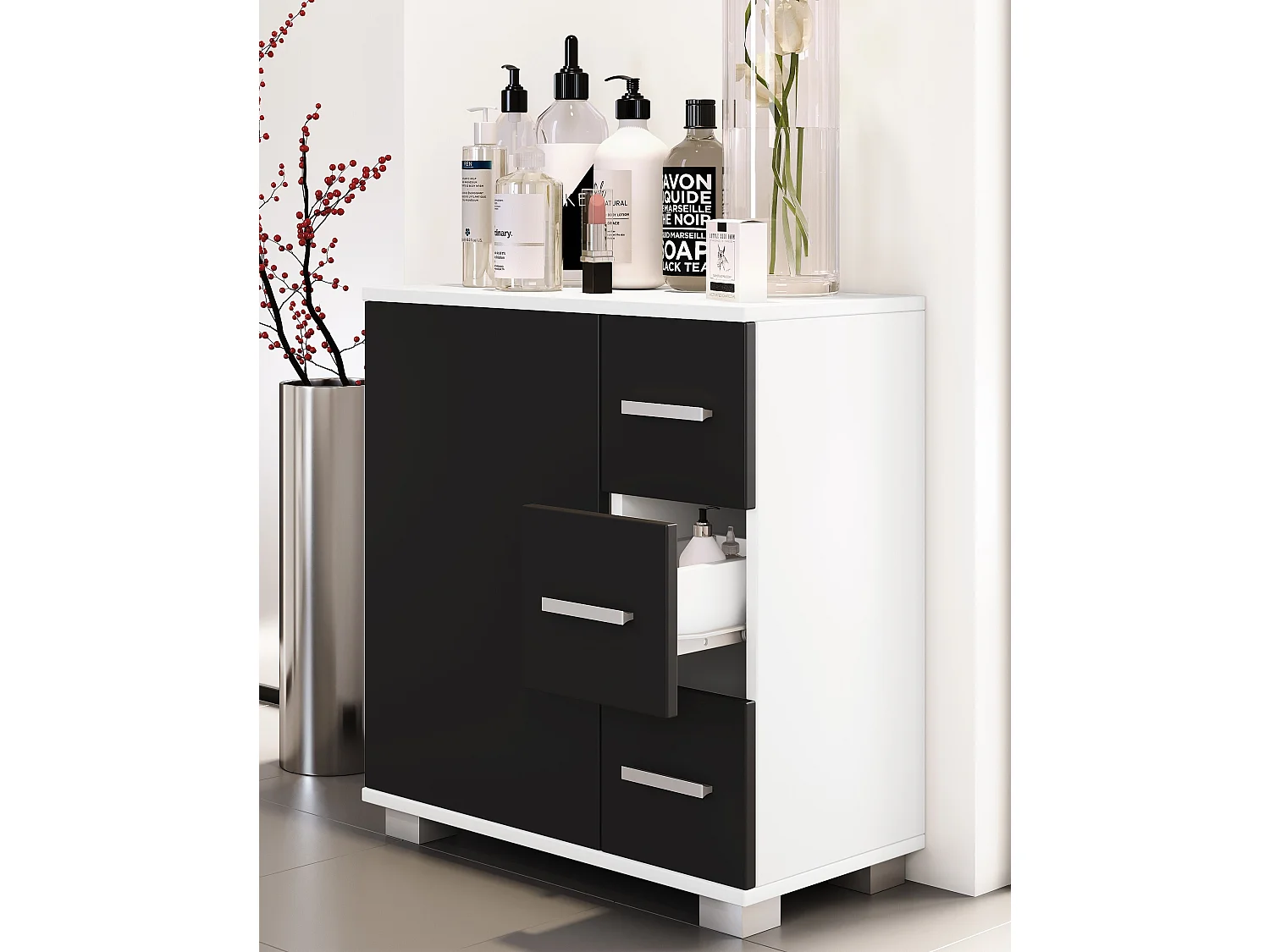 Bathroom furniture Midischrank Zalo White / Black H. 65 x W. 60 x D. 30 cm