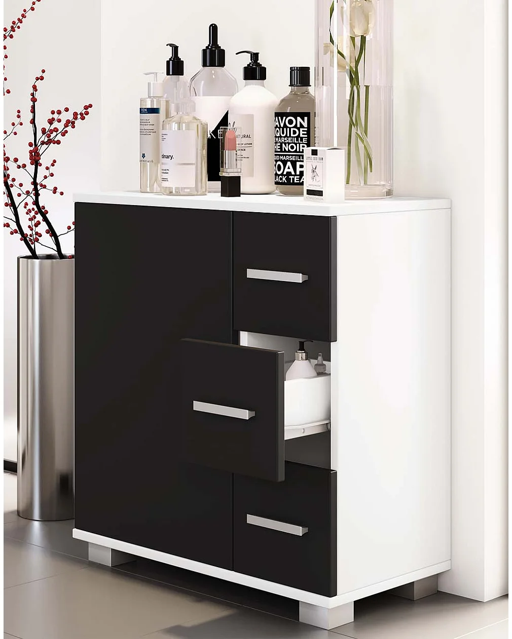 Bathroom furniture Midischrank Zalo White / Black H. 65 x W. 60 x D. 30 cm