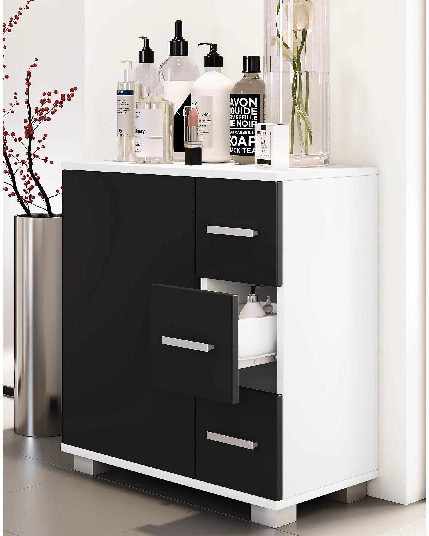 Bathroom furniture Midischrank Zalo White / Black H. 65 x W. 60 x D. 30 cm