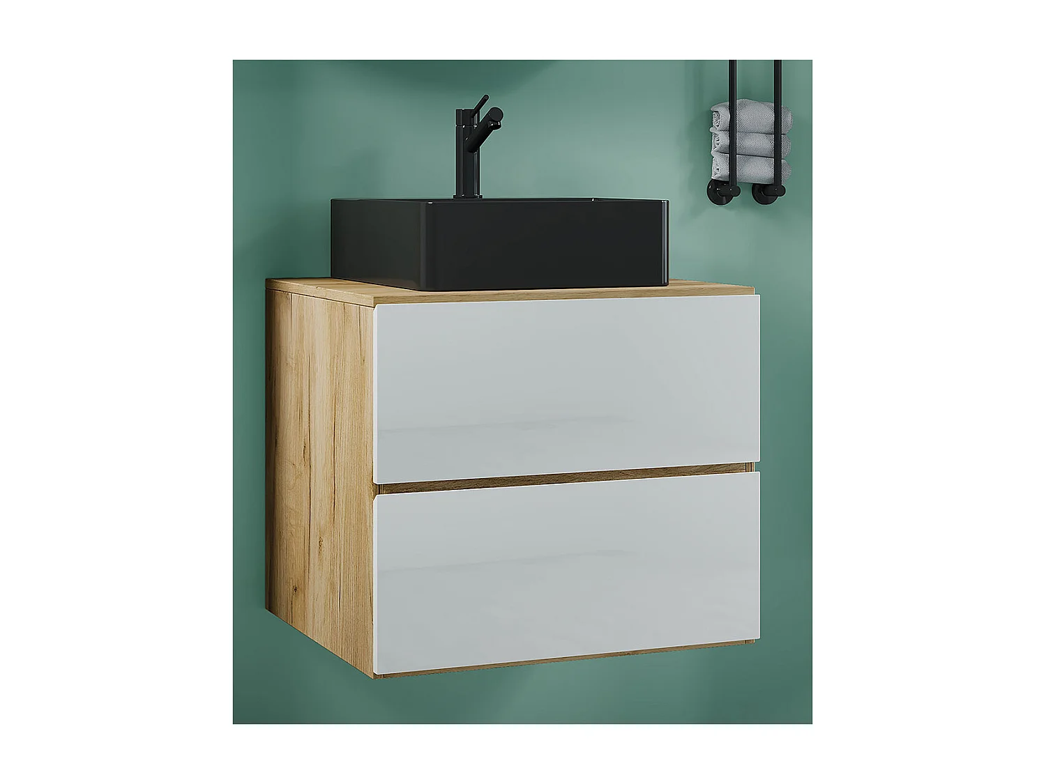 Bathroom furniture washbasin Lendas Honey oak / White H. 52 x W. 60 x D. 52 cm