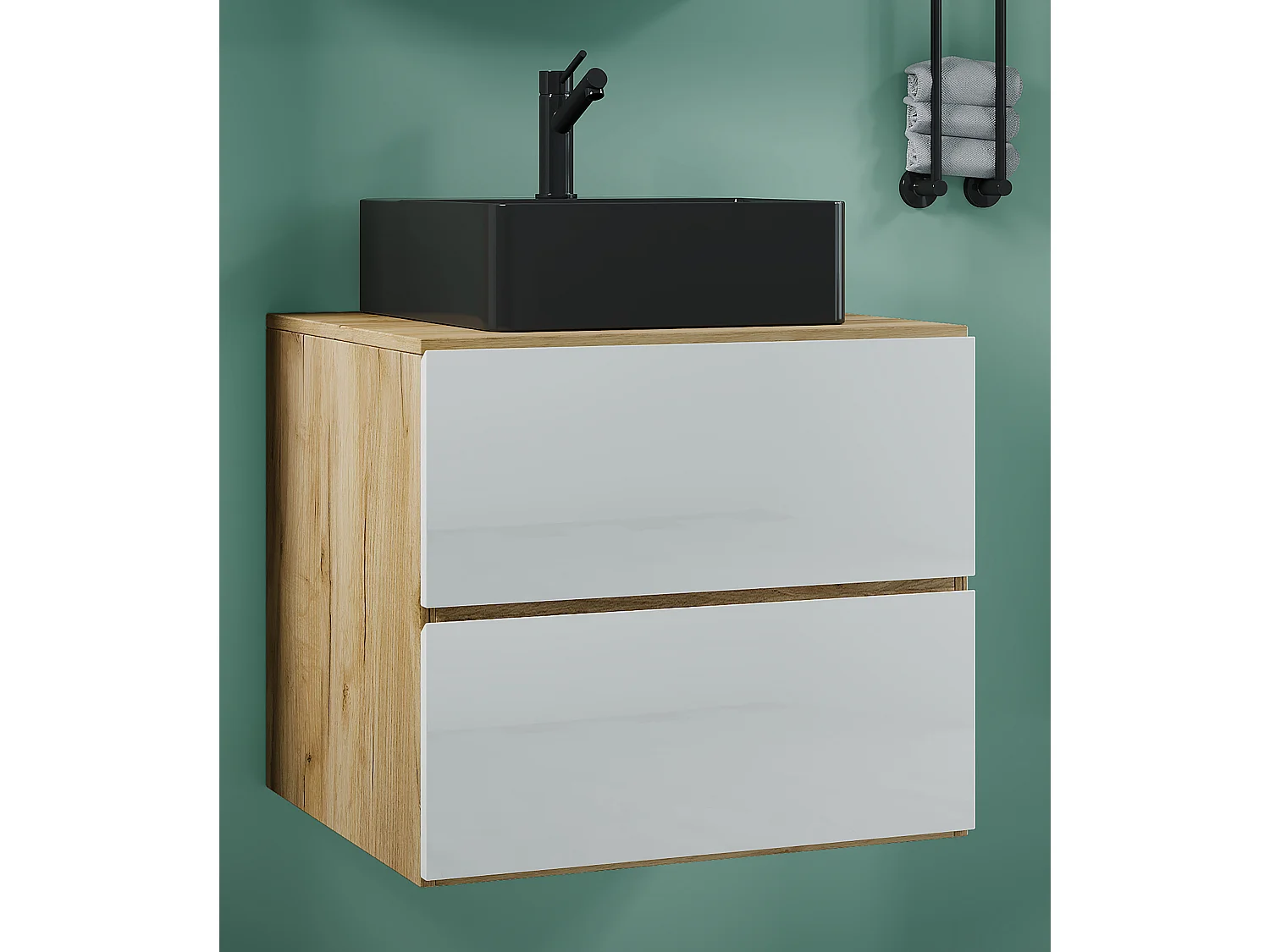 Bathroom furniture washbasin Lendas Honey oak / White H. 52 x W. 60 x D. 52 cm
