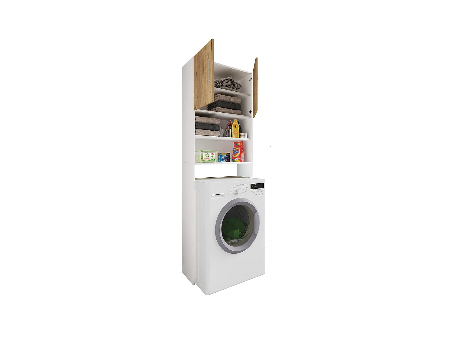 Bathroom furniture washing machine cabinet Jutas White / Honey oak W. 64 x H. 190 x D. 25 cm