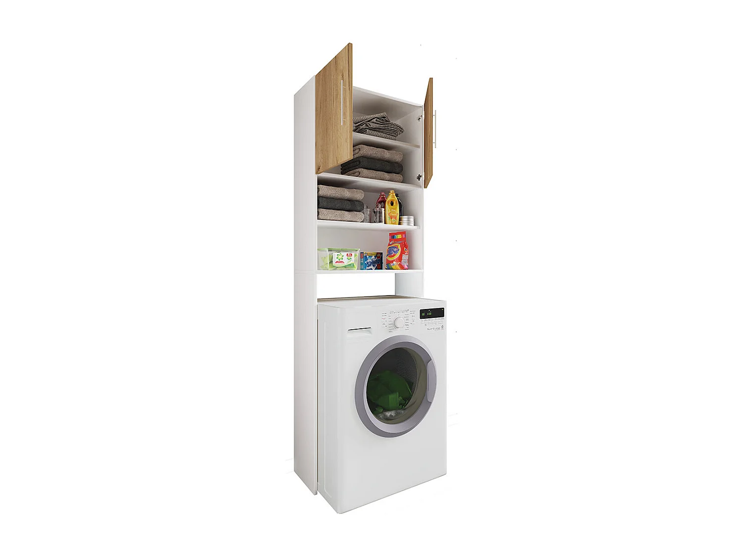 Bathroom furniture washing machine cabinet Jutas White / Honey oak W. 64 x H. 190 x D. 25 cm