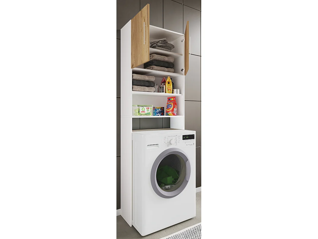 Bathroom furniture washing machine cabinet Jutas White / Honey oak W. 64 x H. 190 x D. 25 cm