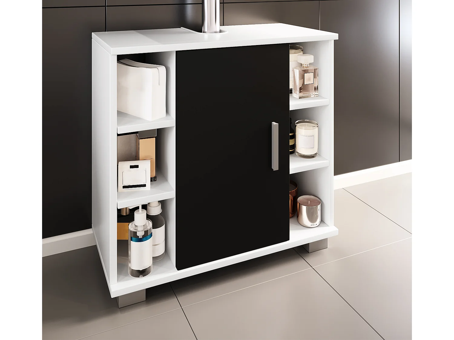 Bathroom furniture washbasin cabinet Zalo White / Black H. 58 x W. 60 x D. 30 cm