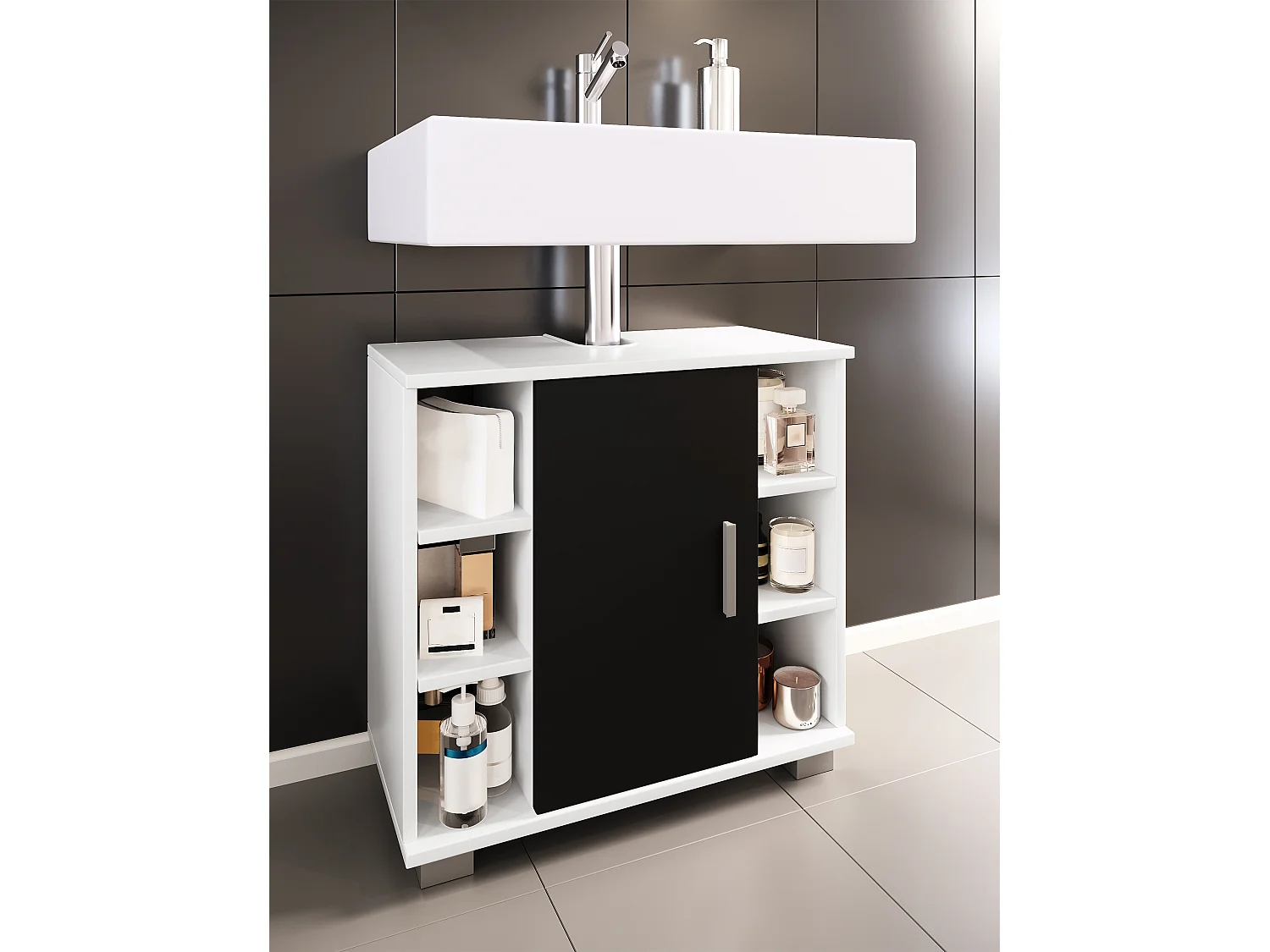 Bathroom furniture washbasin cabinet Zalo White / Black H. 58 x W. 60 x D. 30 cm