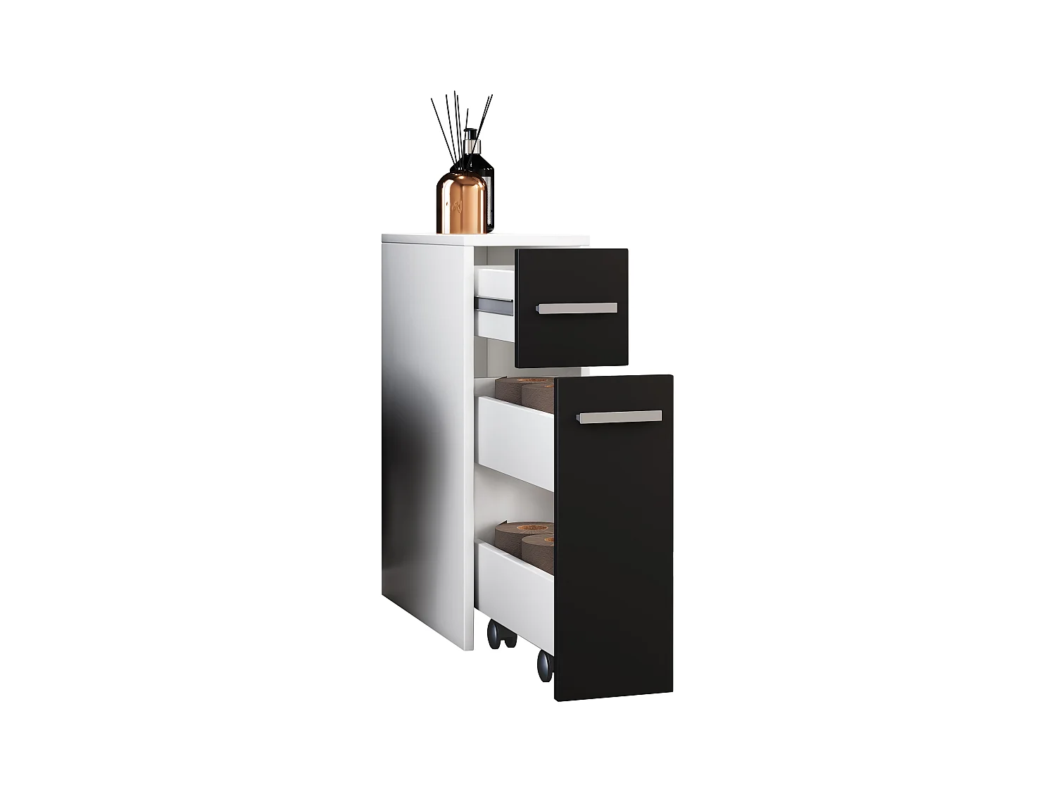 Bathroom furniture Midischrank Zalo White / Black H. 61 x W. 20 x D. 45 cm